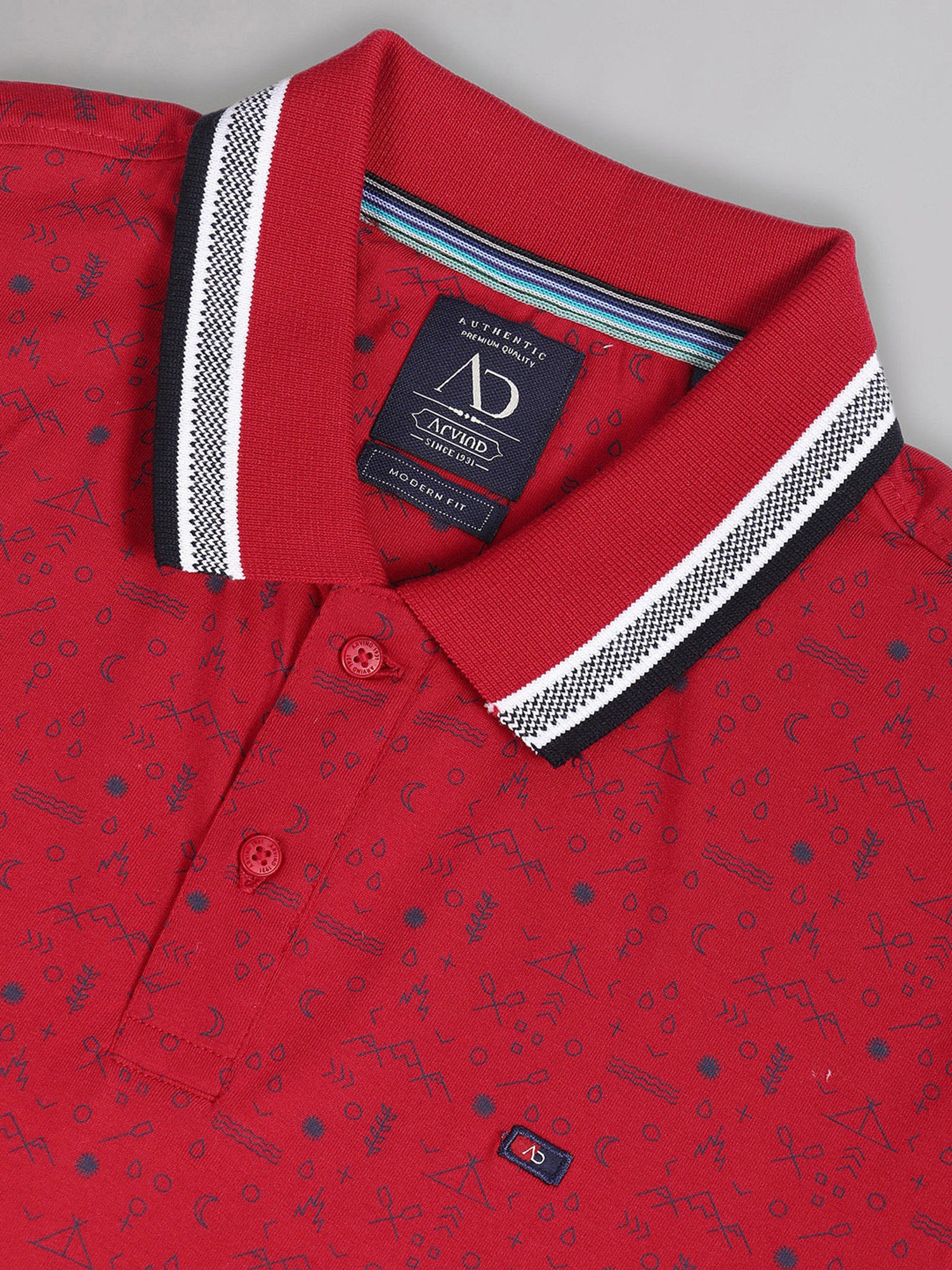 AD by Arvind Red Slim Fit Printed Polo T-Shirt