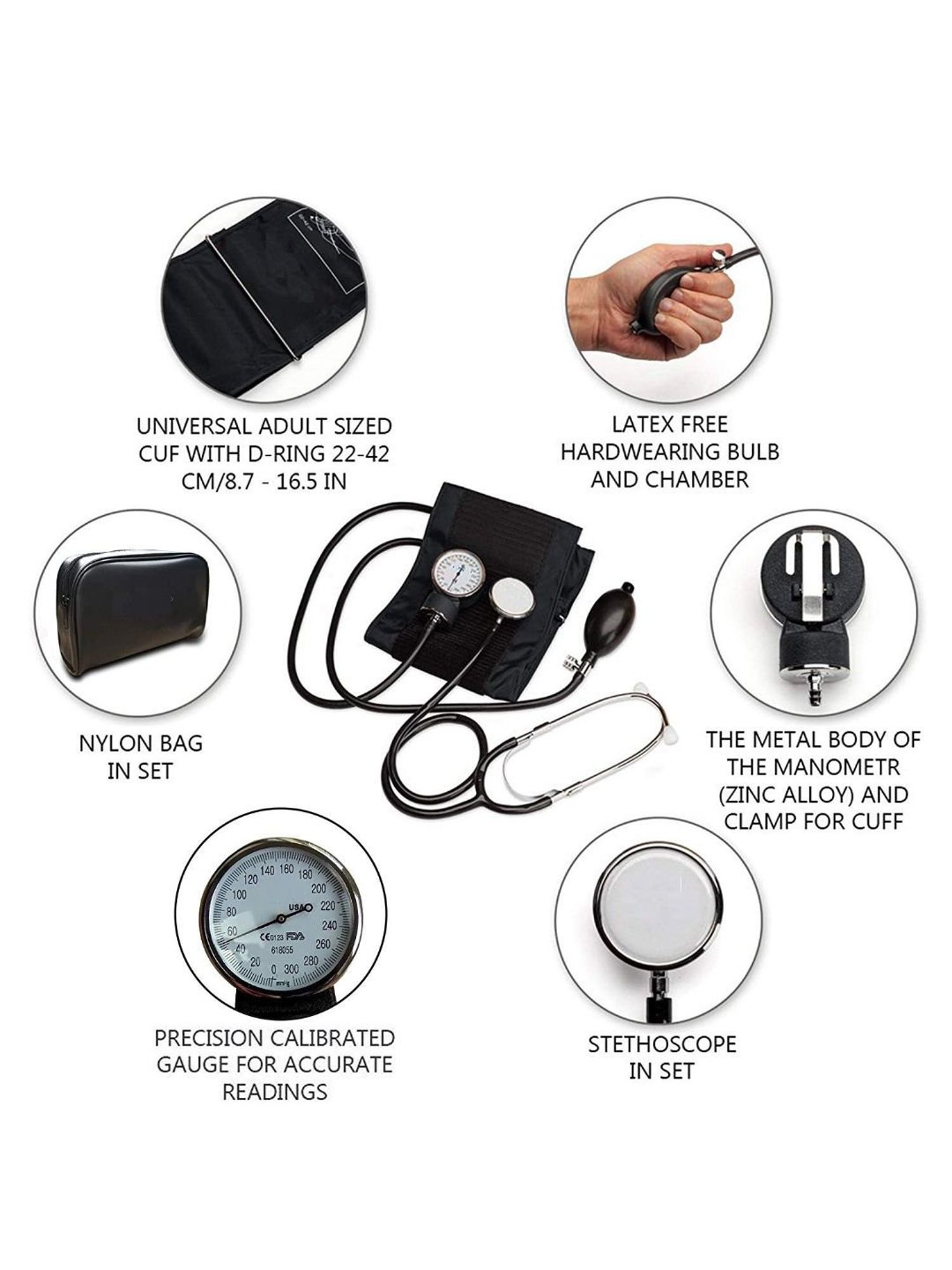 MCP Aneroid01 Sphygmomanometer BP Monitor with Stethoscope (Black/Grey)