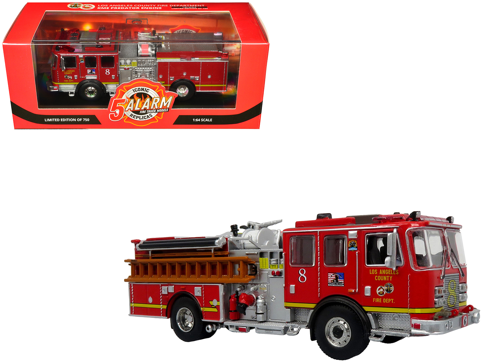 1973 Ward LaFrance Fire Engine "Los Angeles County Fire Department Engine 51" Red "5 Alarm" Series Limited Edition 1/87 (HO) Diecast Model by Iconic Replicas