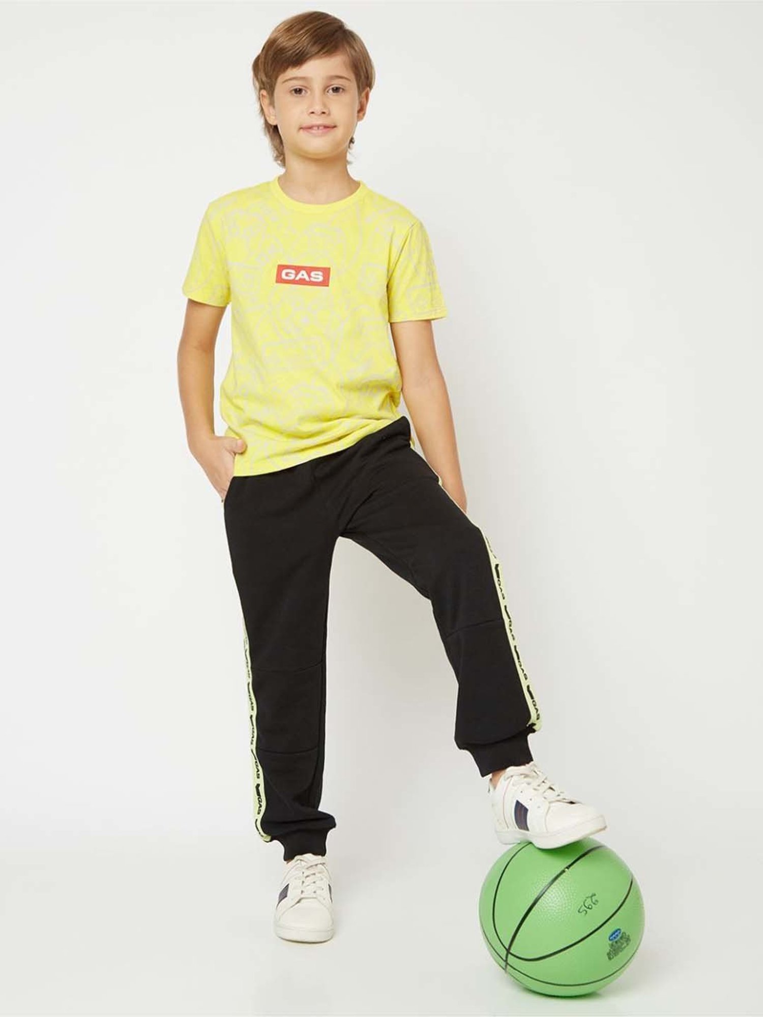 Gas Kids Vibrant Yellow Cotton Printed T-Shirt