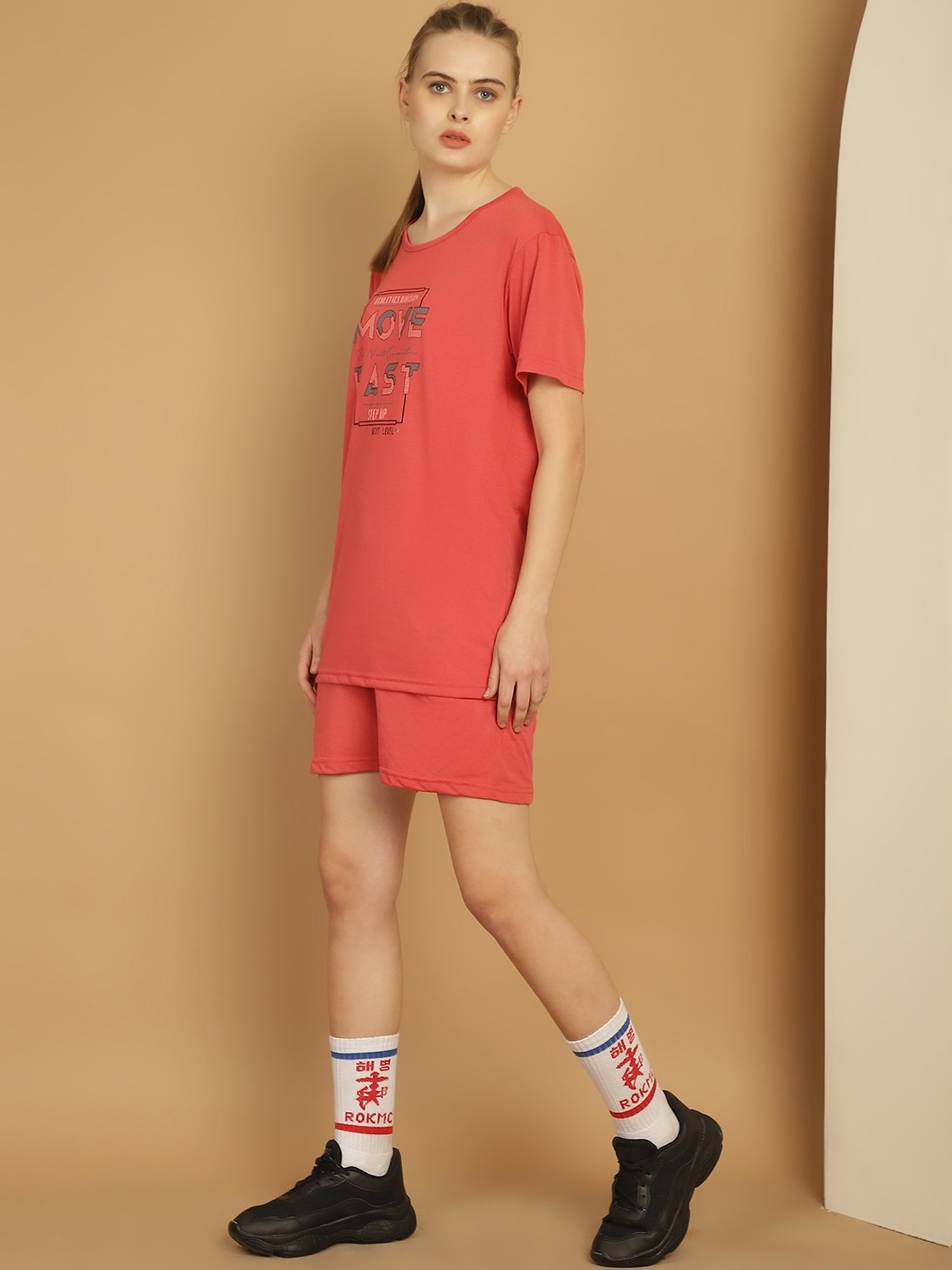 Vimal Jonney Coral Cotton Printed T-Shirt & Shorts Set
