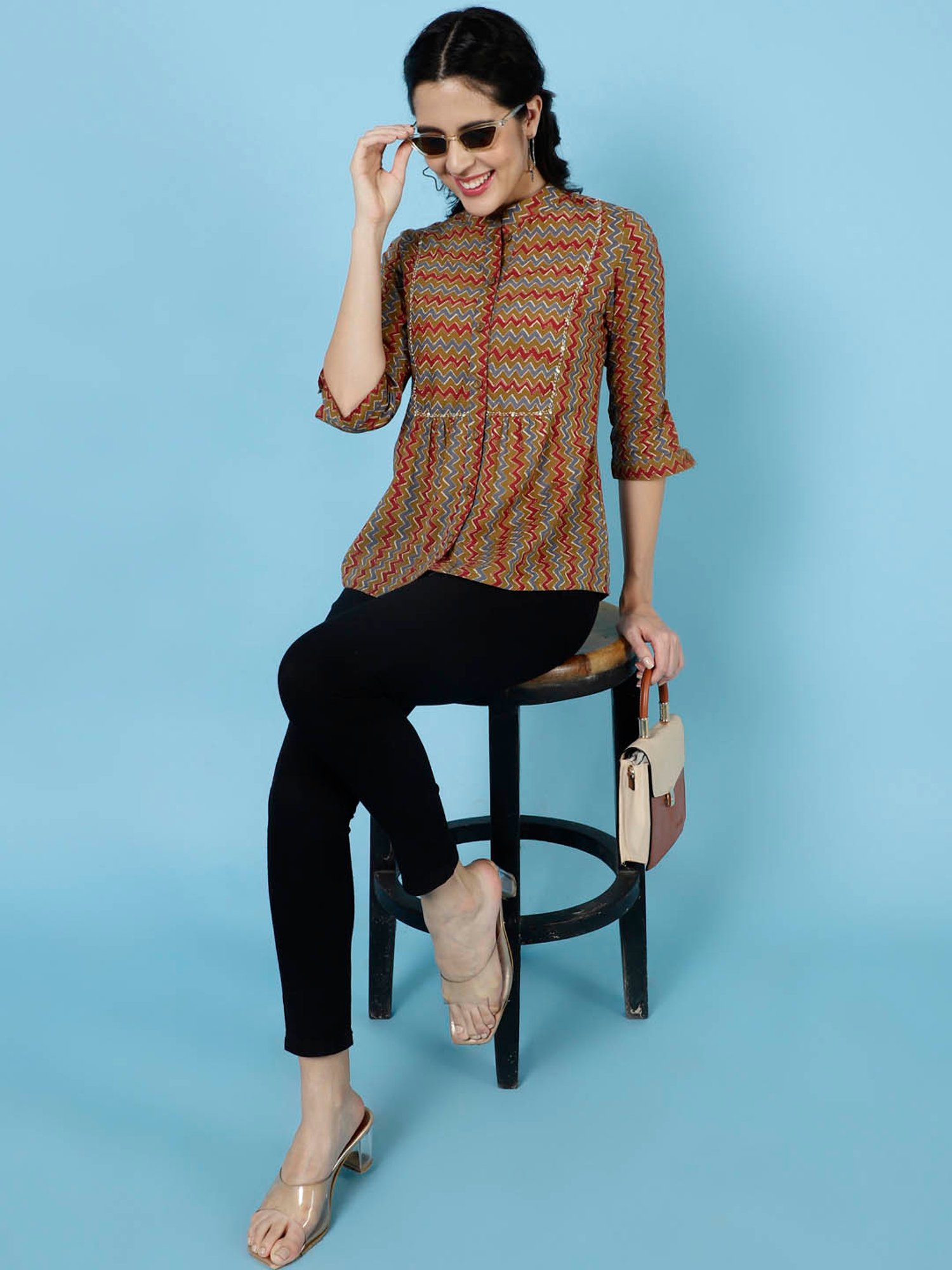 Jaipur Kurti Brown Printed Top