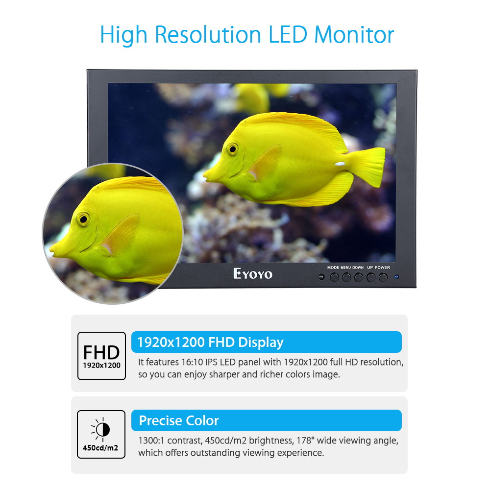 Eyoyo 10 Inch LED Monitor 1920*1200 HD VGA AV BNC USB Video Input IPS Touch Screen Monitor For CCTV DVD PC
