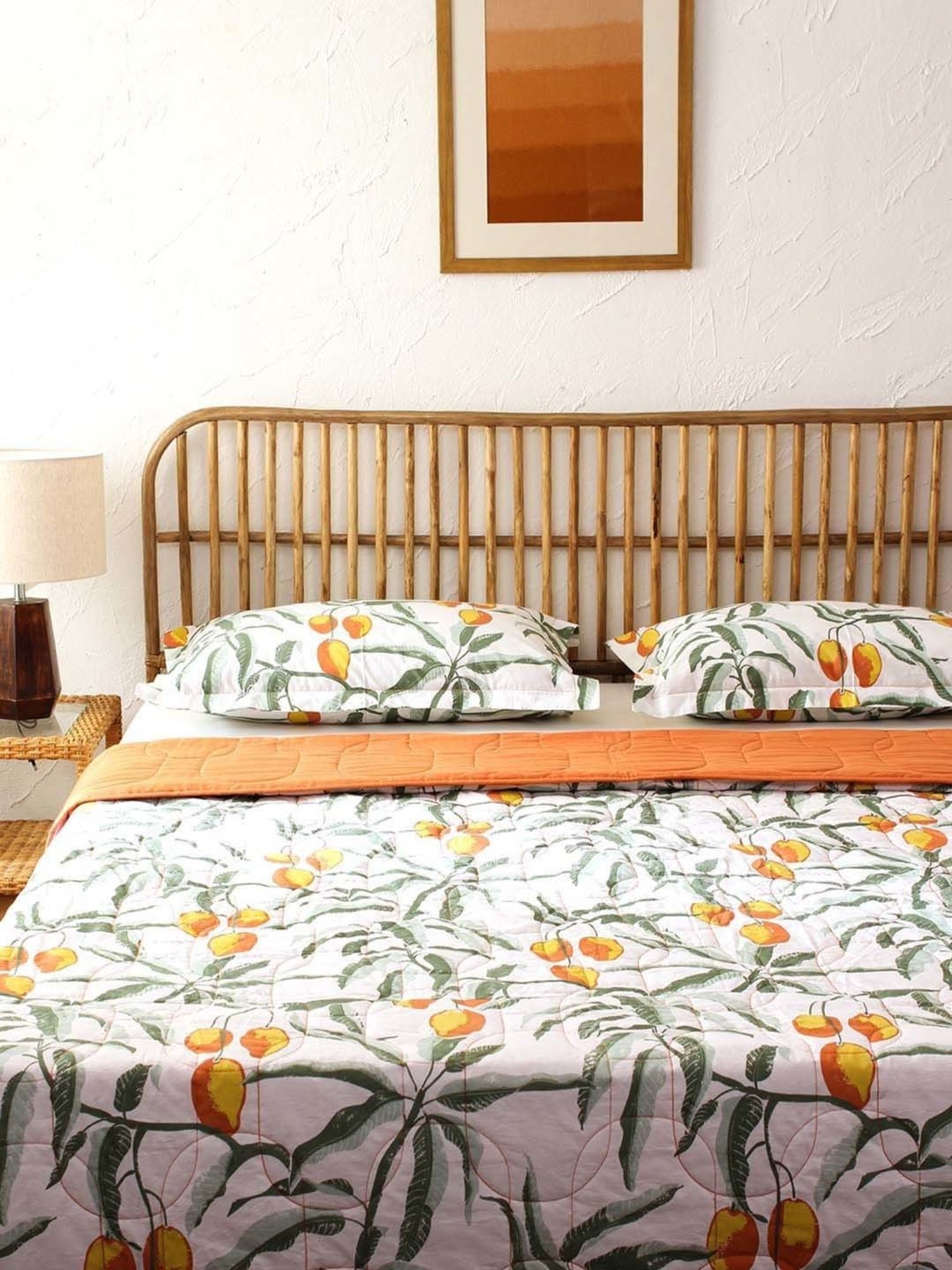 House This Rasaal White & Green Cotton 300 TC Bed Cover