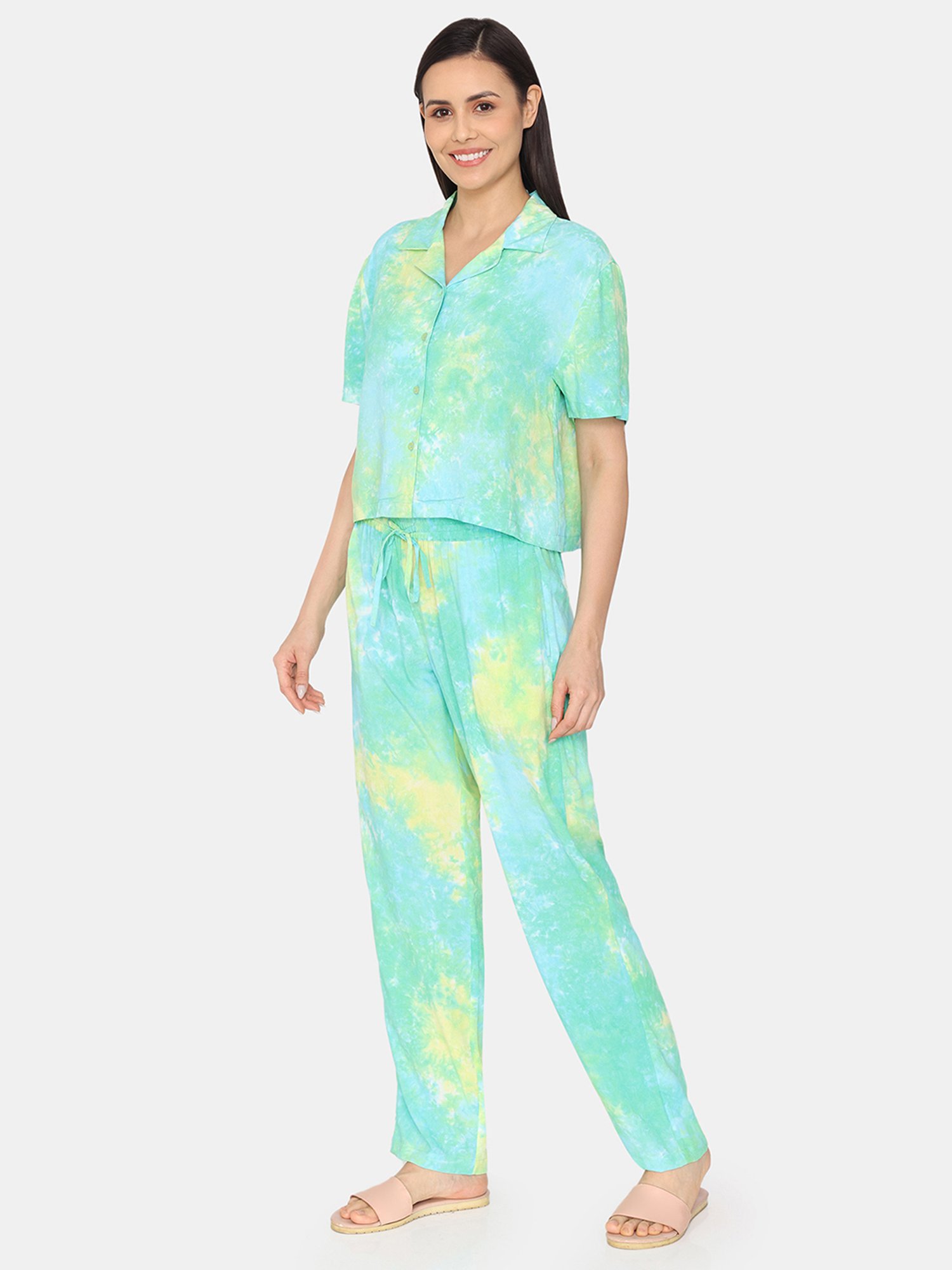 Zivame Multicolor Printed Shirt With Pyjamas