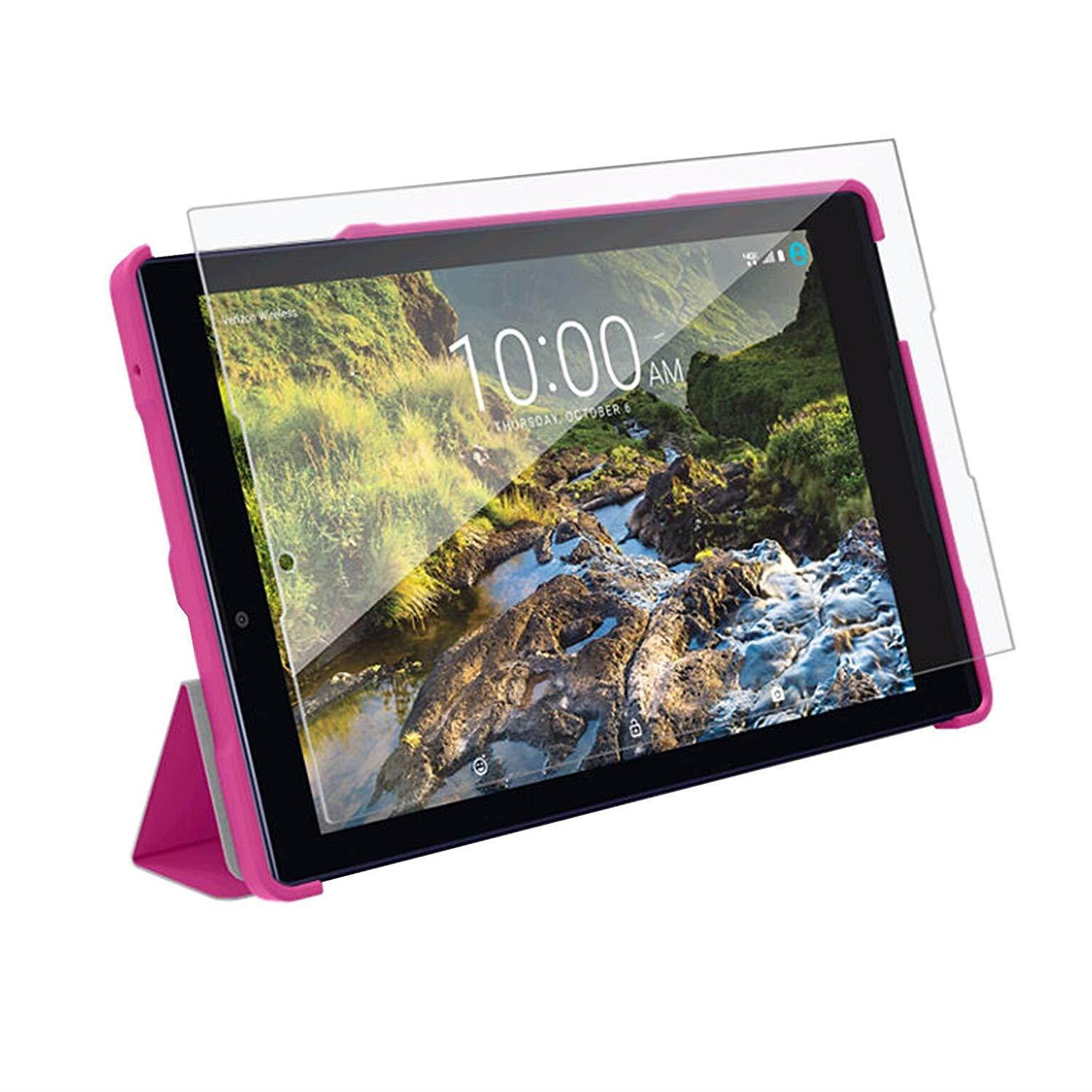 Verizon Folio Case & Tempered Glass Bundle for Ellipsis 8 HD - Pink