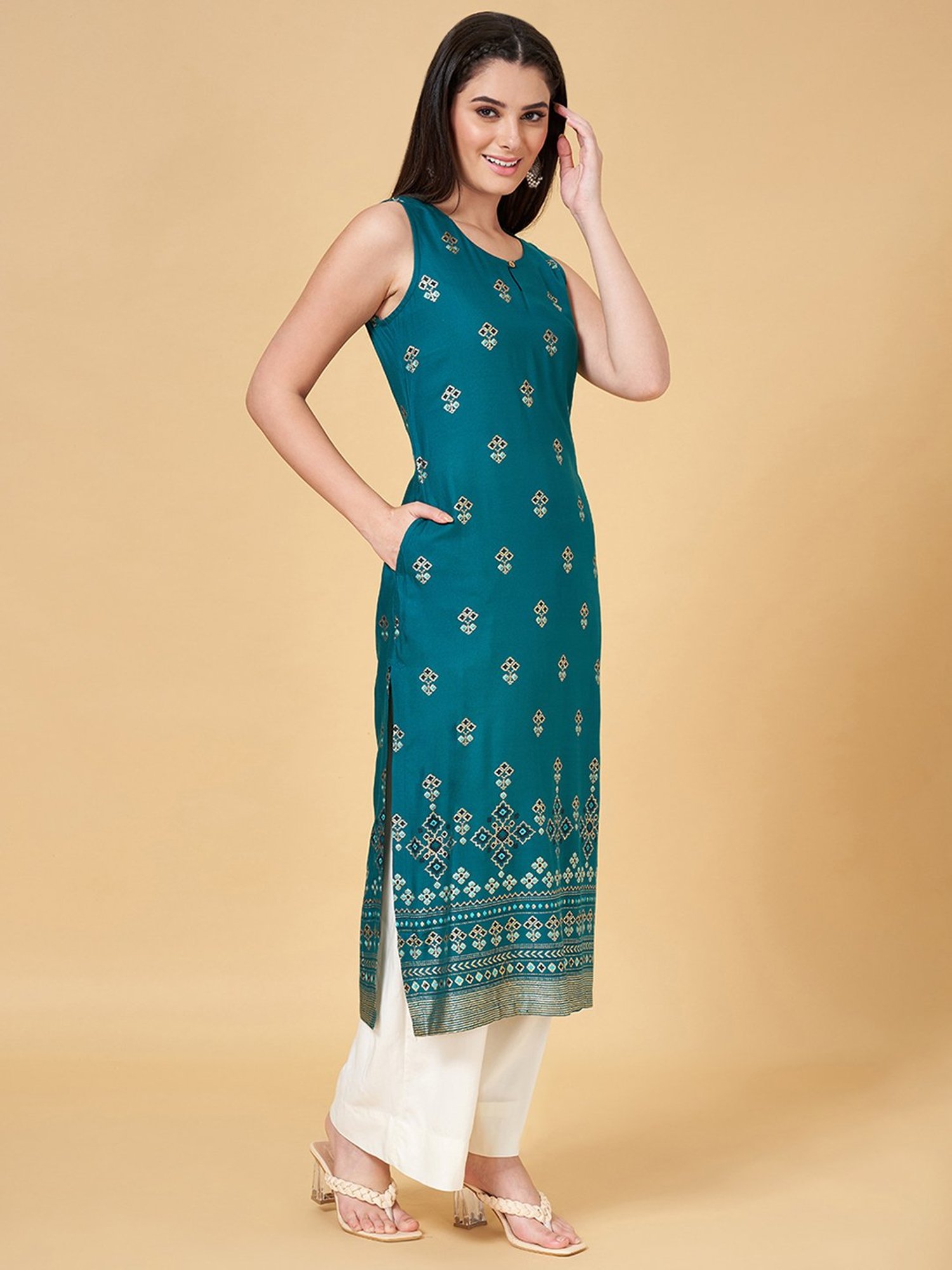 Rangmanch by Pantaloons Blue Printed Straight Kurta
