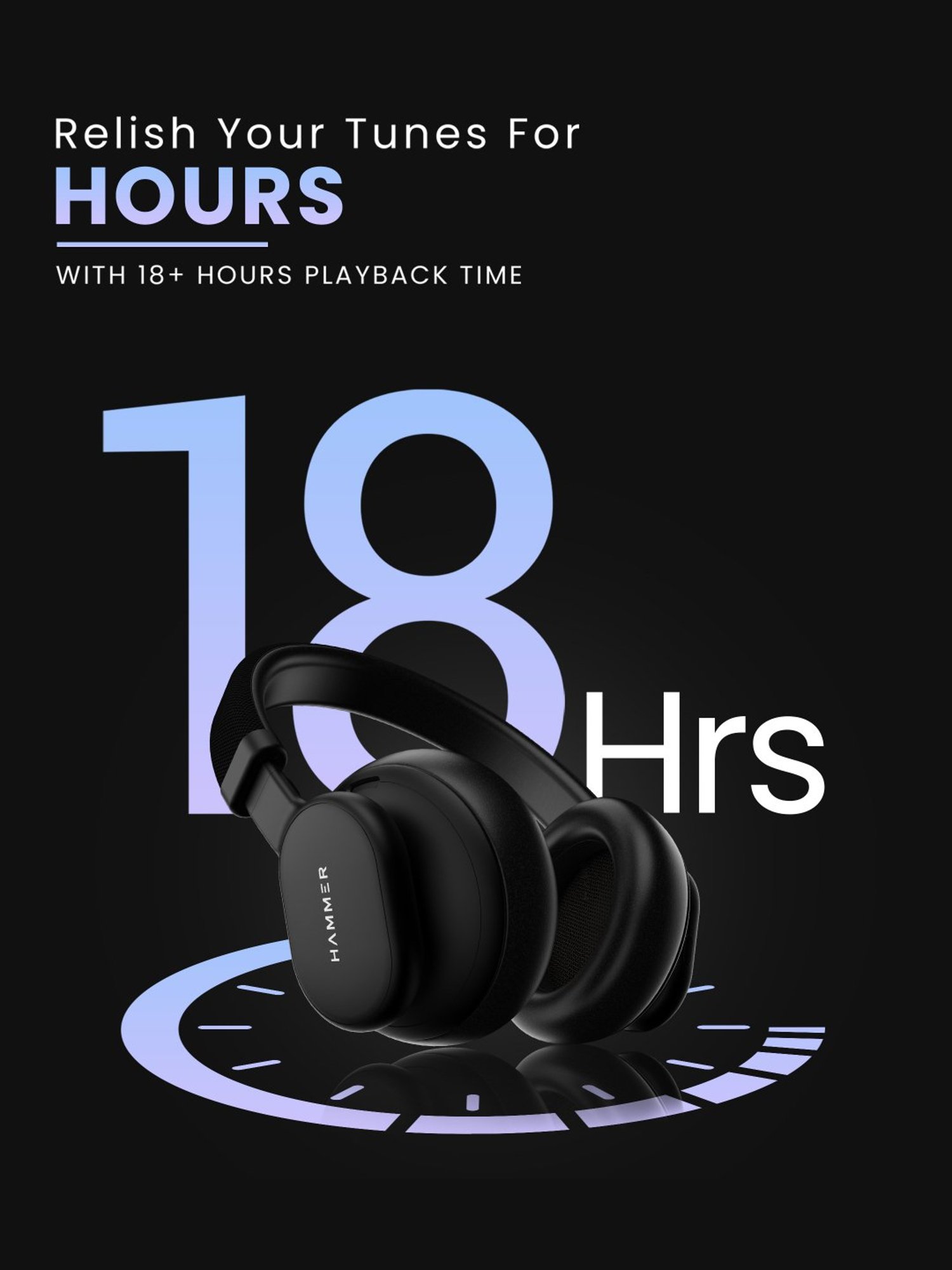 Hammer Bash Max Over The Ear Wireless Bluetooth Headphones with Mic,Touch Control (Black)