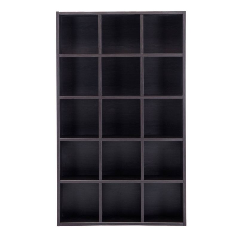 78" Wooden Bookcase with 15 Open Compartments Gray - Benzara