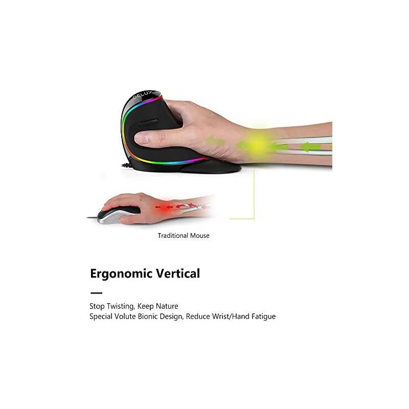 Wired Ergonomic Vertical Mouse Large RGB Ergonomic Computer Mouse with 6 Buttons Removable Wrist Rest 4000DPI and OnBoard Software Reduce Hand Strainfor Carpal TunnelM618Plus RGBBlack