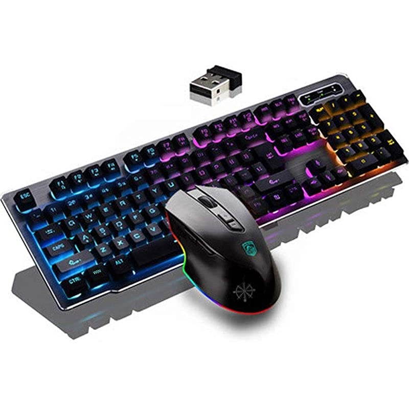 Keyboard and Mouse,Suspended Keycap Mechanical Feel Backlit Gaming Keyboard Mouse Set-Wireless 2.4G Drive Free,Adjustable Breathing Lamp,Anti-ghosting,12 Multimedia Keys (Black-Combo)