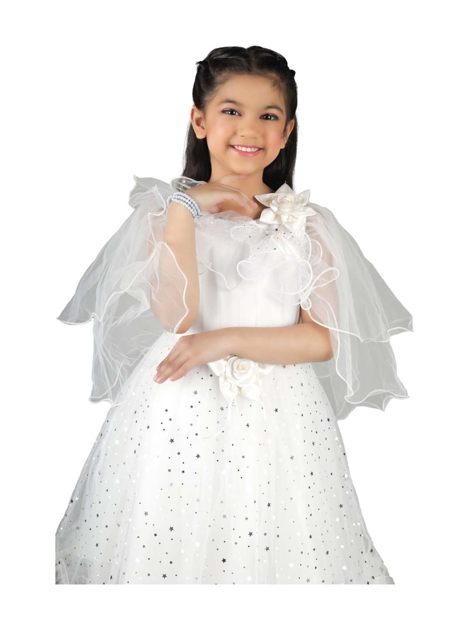 Ahhaaaa Kids White Cotton Sequence Dress