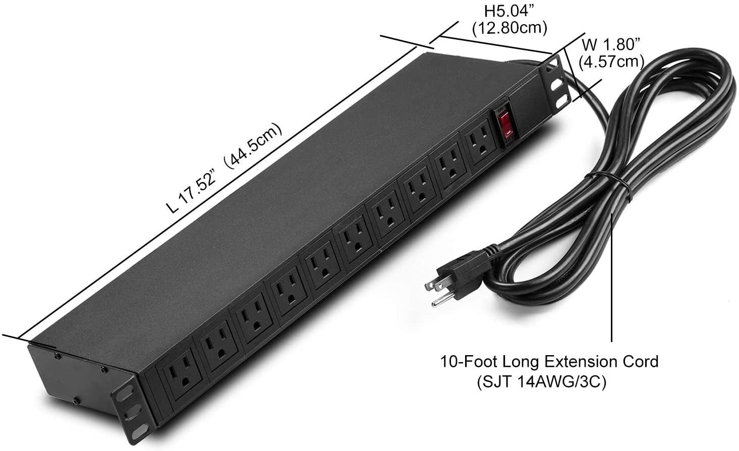 BESTTEN Commercial 1U PDU, 20-Outlet Metal Power Strip, 10ft Long Extension Cord, 19-inch Server Rack Mount Power Distribution Unit, UL Listed