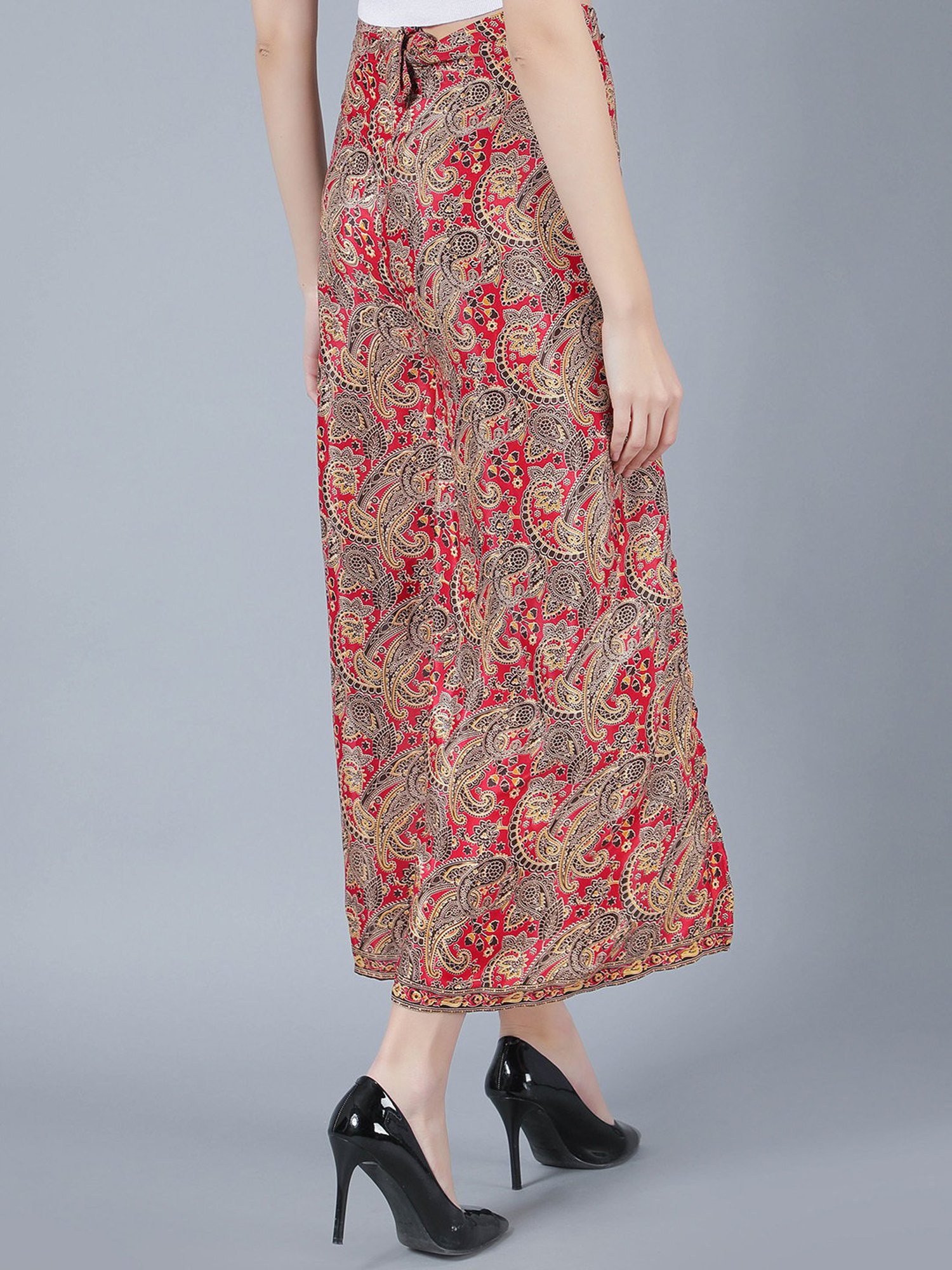 Aditi Wasan Red Printed Relaxed Fit Mid Rise Trousers