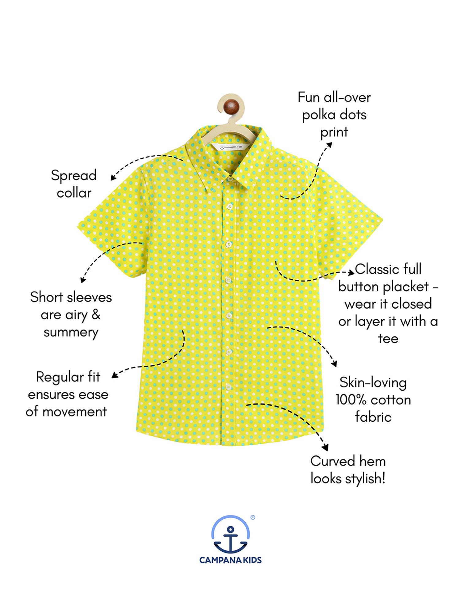 Campana Kids Yellow & Green Printed Shirt