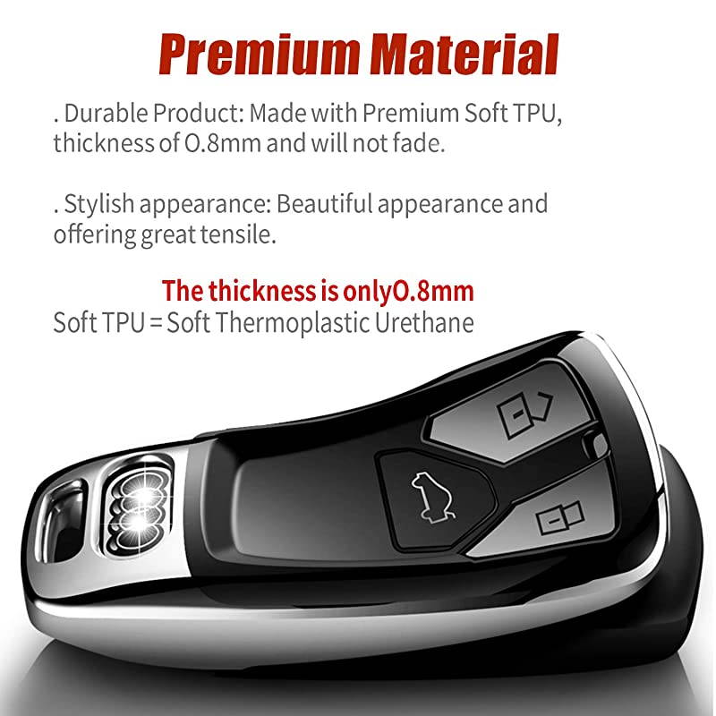 for Audi Key Fob Cover Special Soft TPU Key Case Cover Protector Compatible with Audi A4 Q7 Q5 TT A3 A6 SQ5 R8 S5 Smart Key Silver