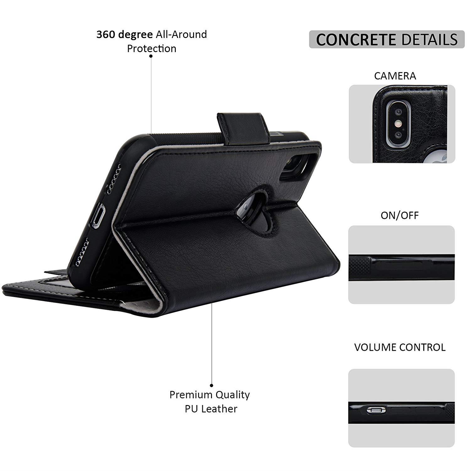 Navor Detachable Magnetic Wallet Case RFID Protection, Logo Hole, Compatible for iPhone Xs/X [Vajio Series]-Black (IPXVJBK)