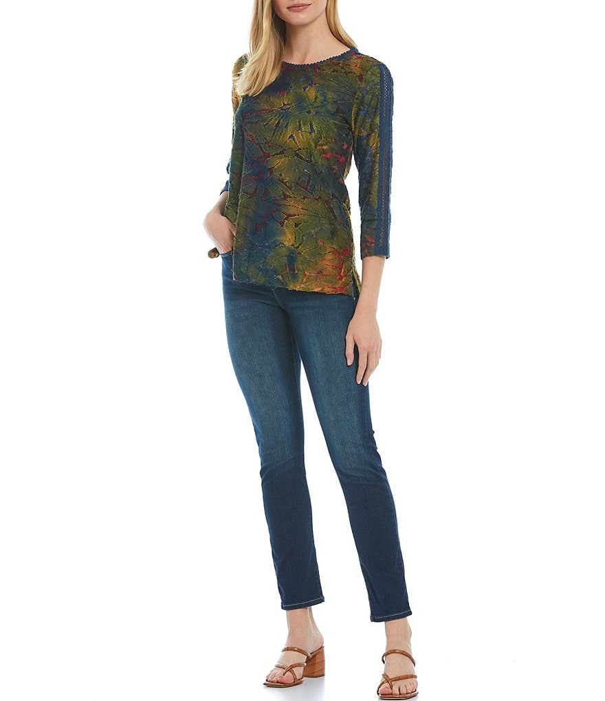 Tru Luxe Jeans Jacquard Print 3/4 Sleeve Knit Top