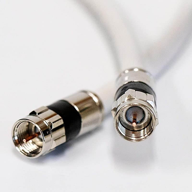 White RG6 Digital Coaxial Cable Shielded PVC Jacket Rated UL ETL CATV RoHS 75 Ohm RG6 Digital Audio Video Coaxial Cable with Premium Continuous Ground Brass Metal Compression FConnectors
