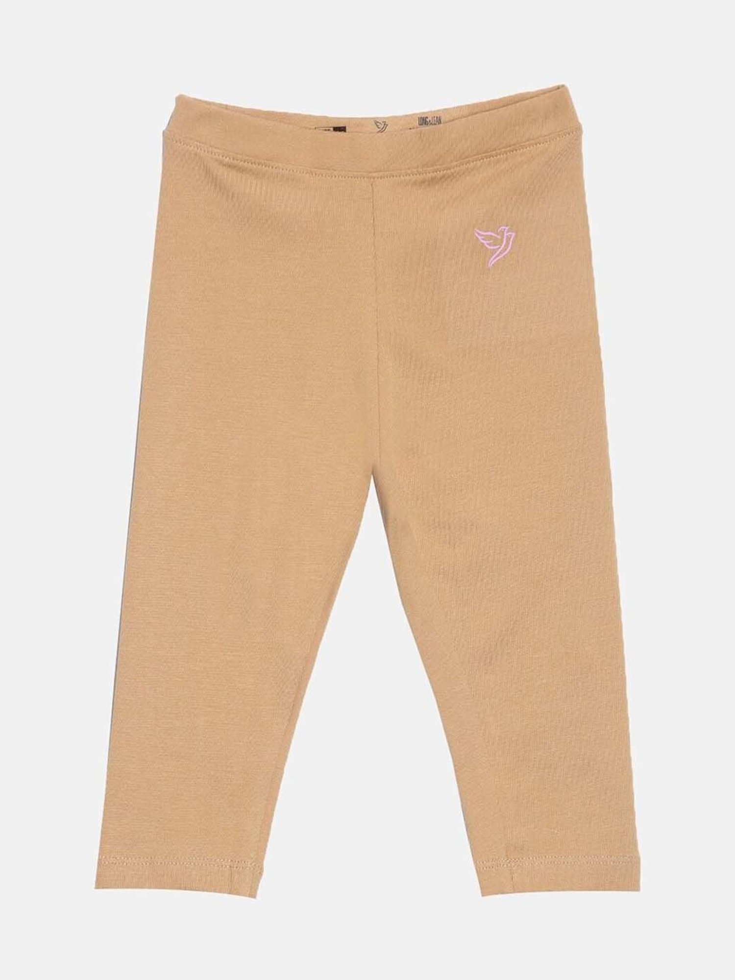 TWIN BIRDS Kids Beige & Orange Cotton Regular Fit Leggings (Pack of 2)