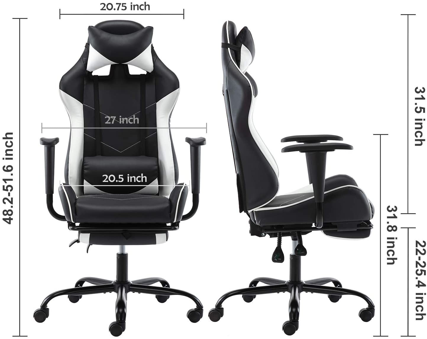 SMUGDESK Gaming Chair with Footrest Racing Style Recliner with Lumbar Support, Ergonomic Office Armchair for Computer PU Leather High Back Desk Chair Headrest Swivel Rocking Desk Chair, Blue