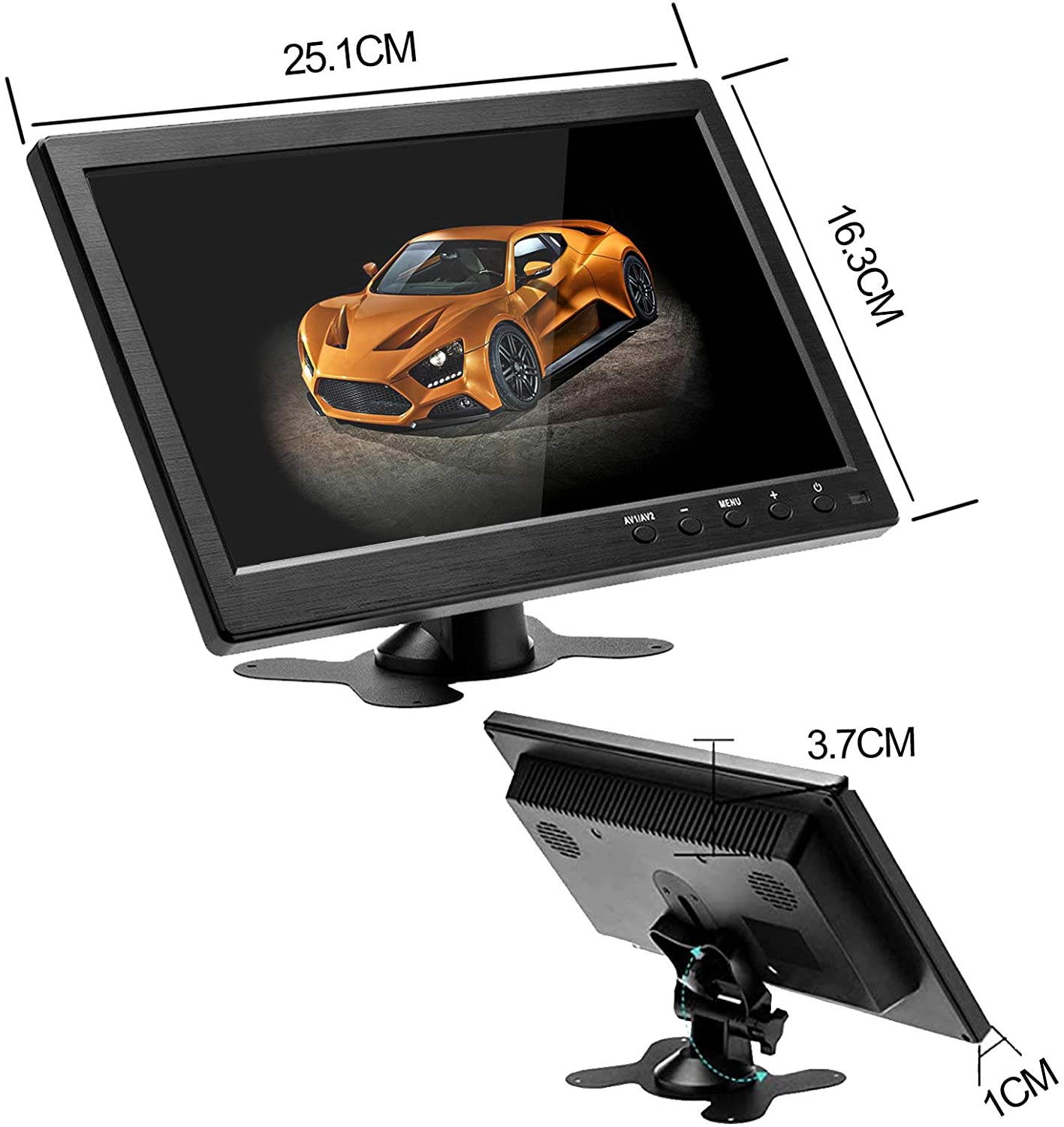 LCD Security CCTV Monitor, 10.1 Inch HDMI Camera Monitor HD 1024X600 with BNC, AVI, VGA, HDMI Input Cable,Compatible with PC CCTV Security Camera Car DVR