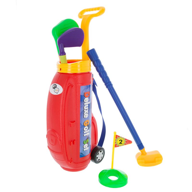 Toddler Toy Golf Play Set with Plastic Bag, 2 Clubs, 1 Putter, 4 Balls, Putting Cup Indoor or Outdoor Use for Toddlers Boys and Girls by Hey! Play!