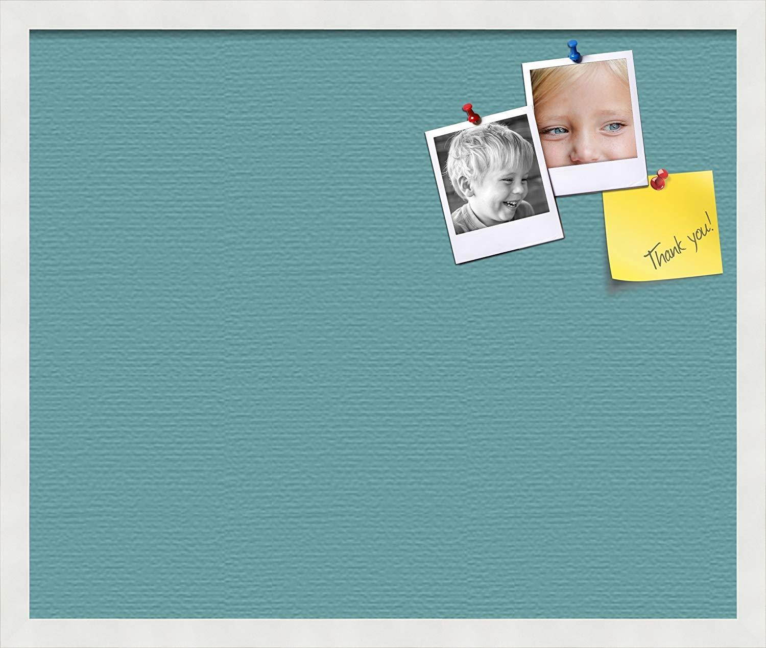 PinPix custom printed pin cork bulletin board made from canvas, Aqua Pastel 24x20 Inches (Completed Size) and framed in Satin White Frame (PinPix-Group-89)