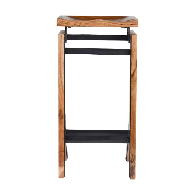 29" Metal Frame Acacia Wood Barstool with Saddle Seat Brown/Black - The Urban Port