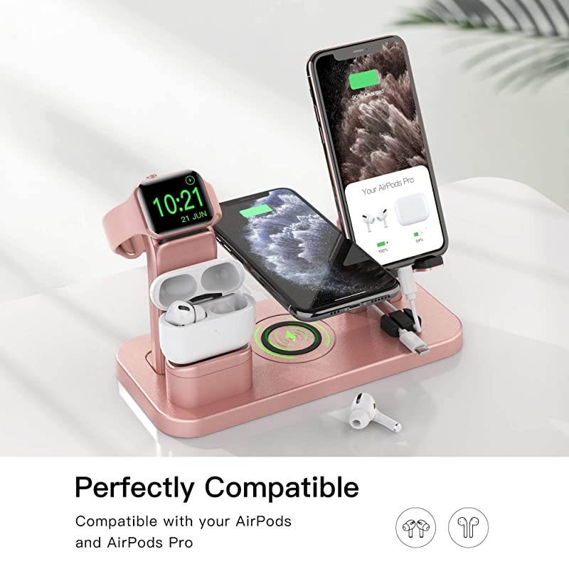 Wireless Charger Stand  4 in 1 Wireless Charging Station Dock Compatible with iPhone Series121111proXrXsXMax88Plus Apple Watch6543 AirPods Pro12iWatch Charger Required