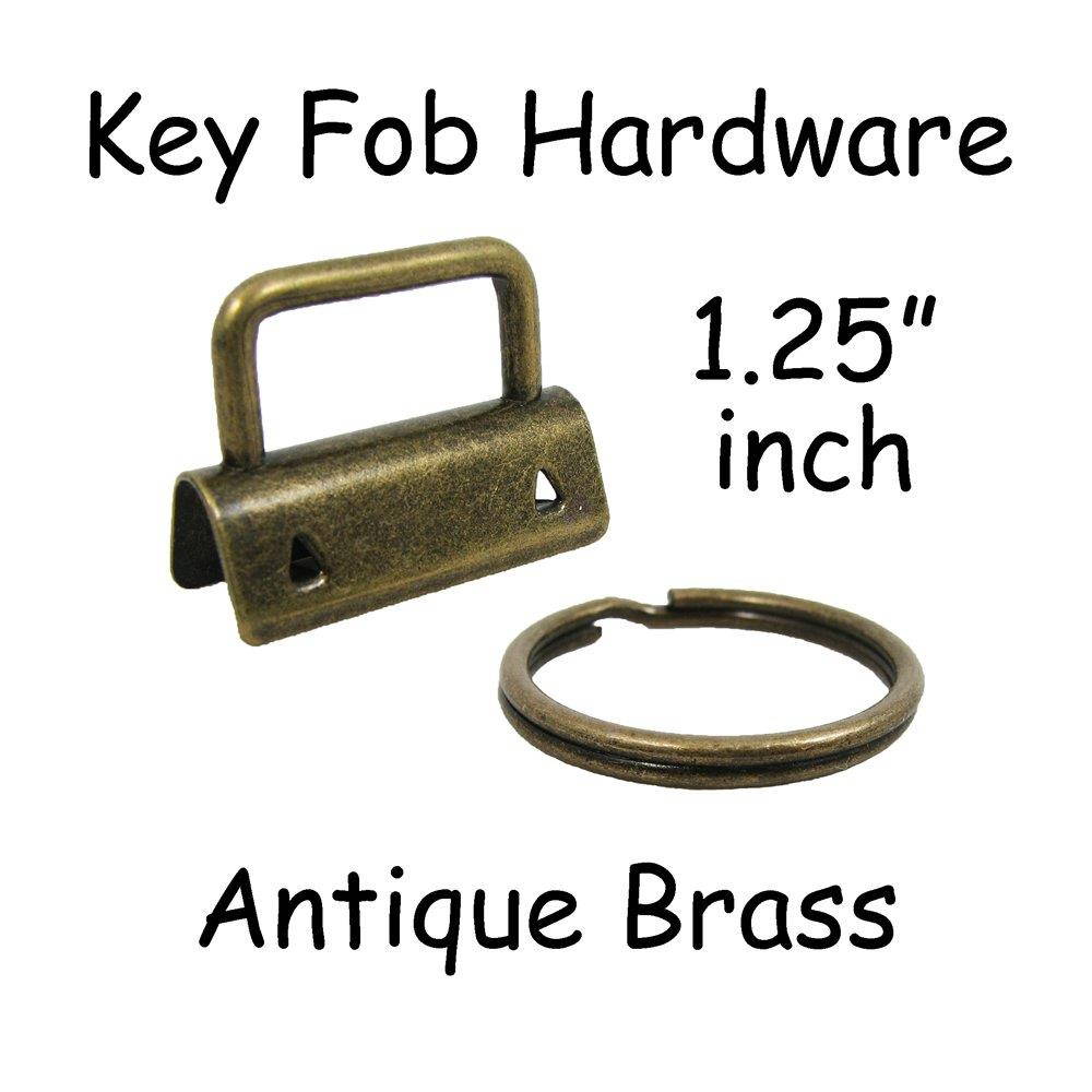 50 Key Fob Hardware with Key Rings Sets - 1" or 1.25" - PICK COLOR (1.25", Antique Brass)