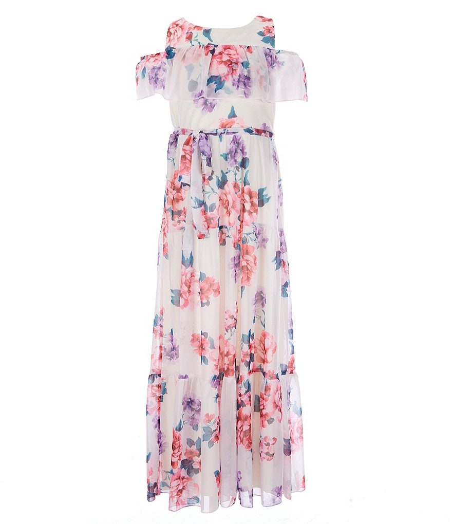 Poppies And Roses Big Girls 7-16 Cold-Shoulder Floral Maxi Dress