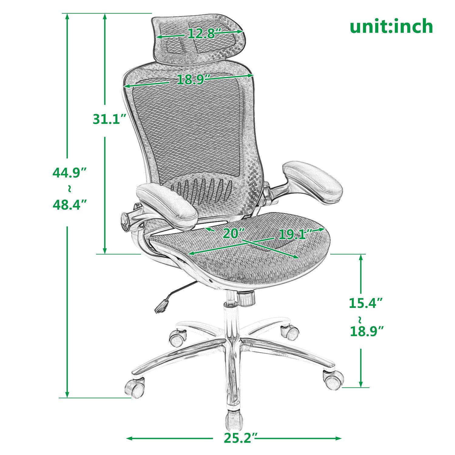 Adjustable office Chair Ergonomic Mesh Chair Computer Chair Home Executive Desk Chair Comfortable Reclining Swivel Chair High Back with Wheels and Adjustable Headrest Black