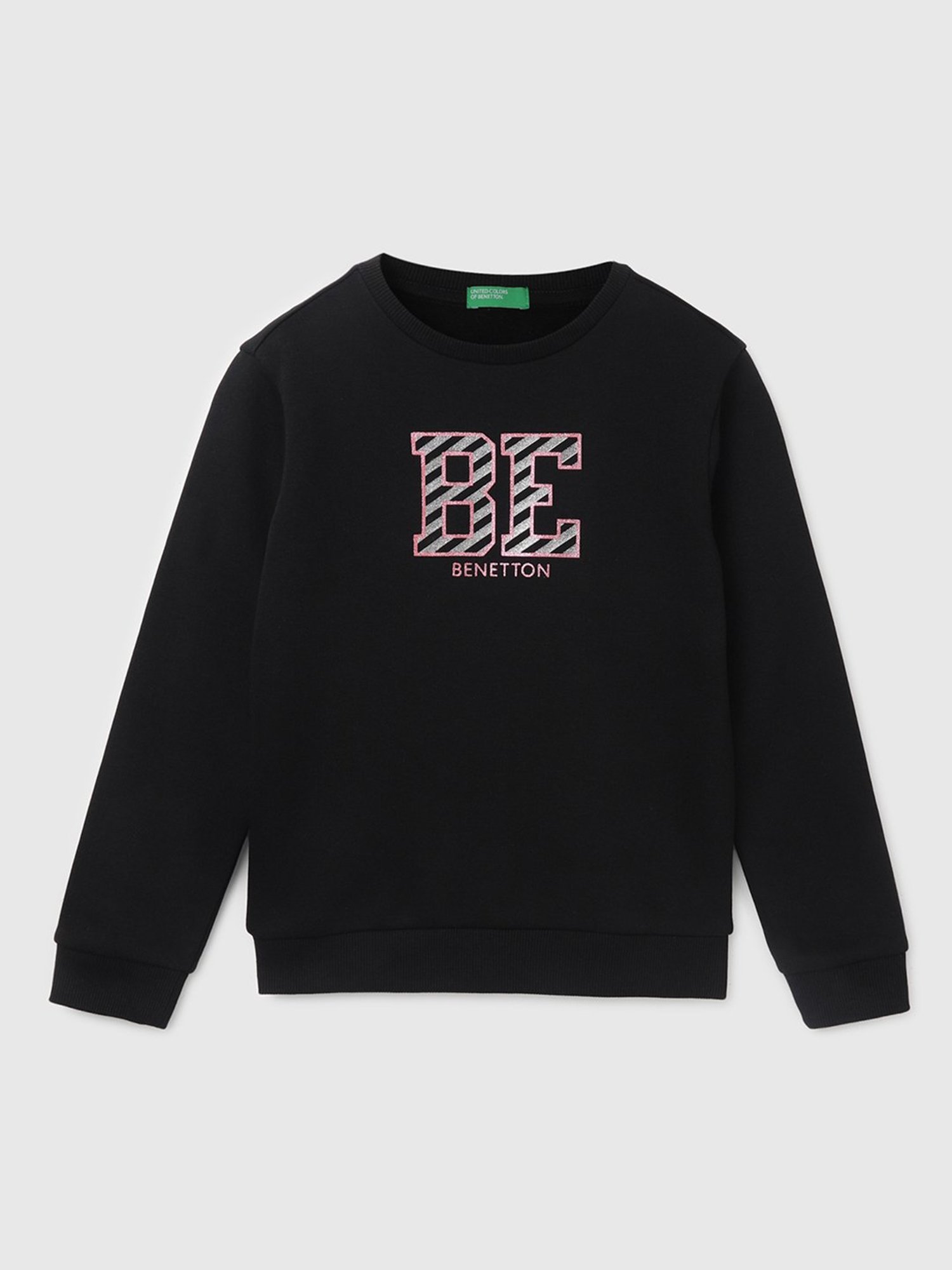 United Colors of Benetton Kids Black Printed Full Sleeves Sweatshirt
