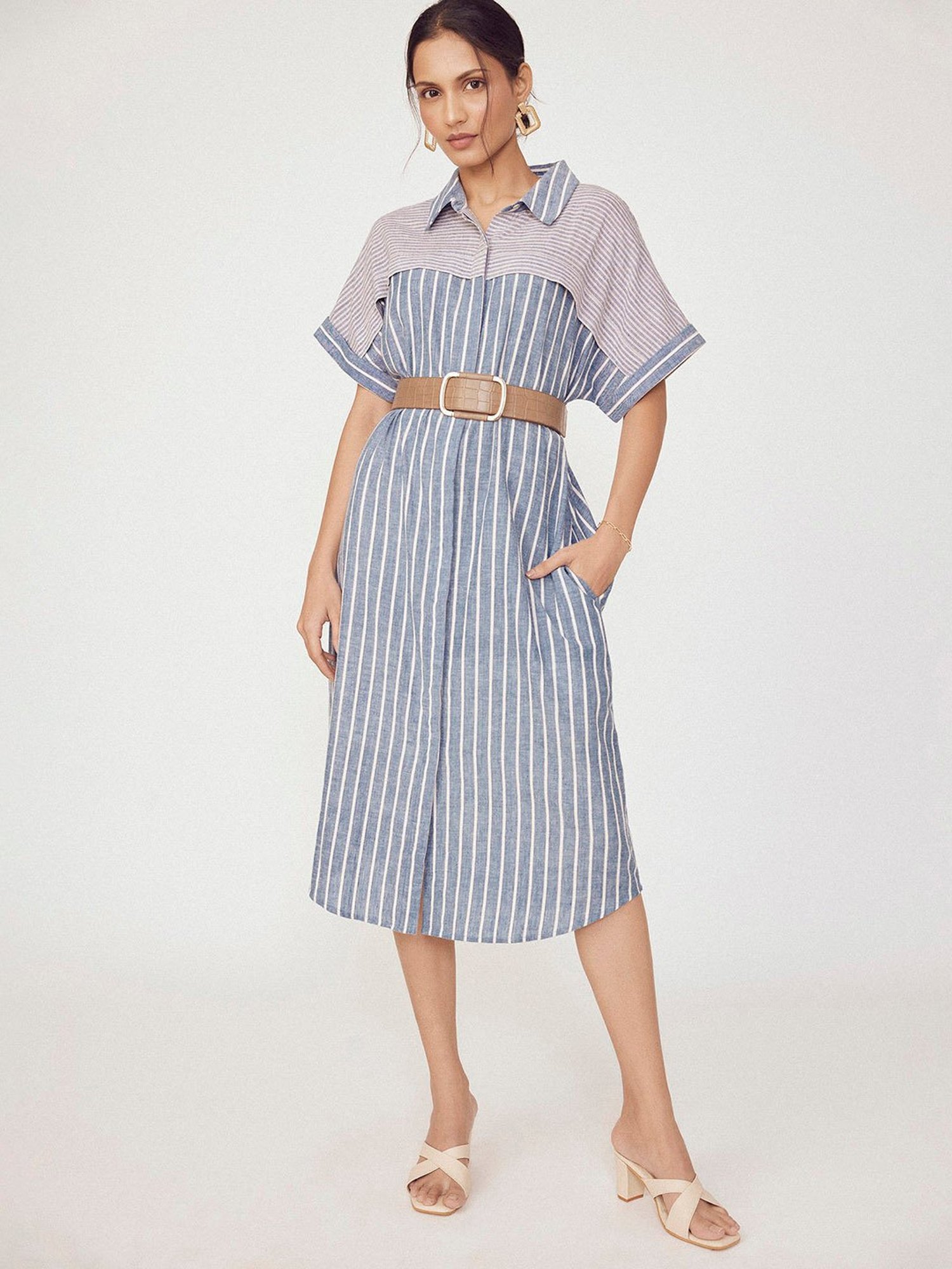 The Label Life Blue Striped Shirt Dress
