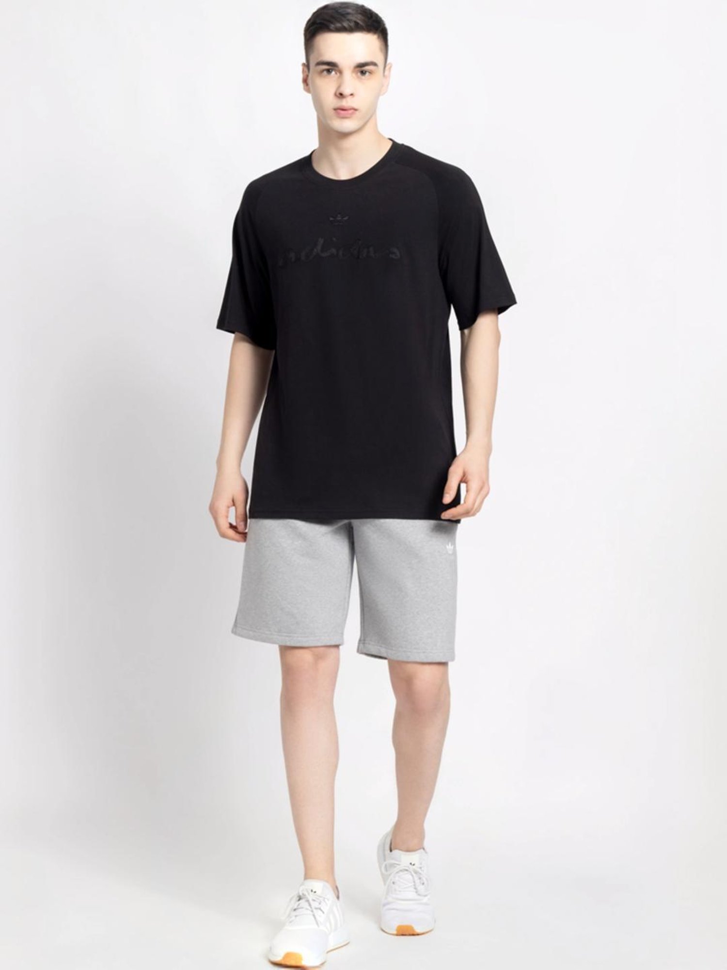 Adidas Originals Black Cotton Regular Fit Embroidered T-Shirt