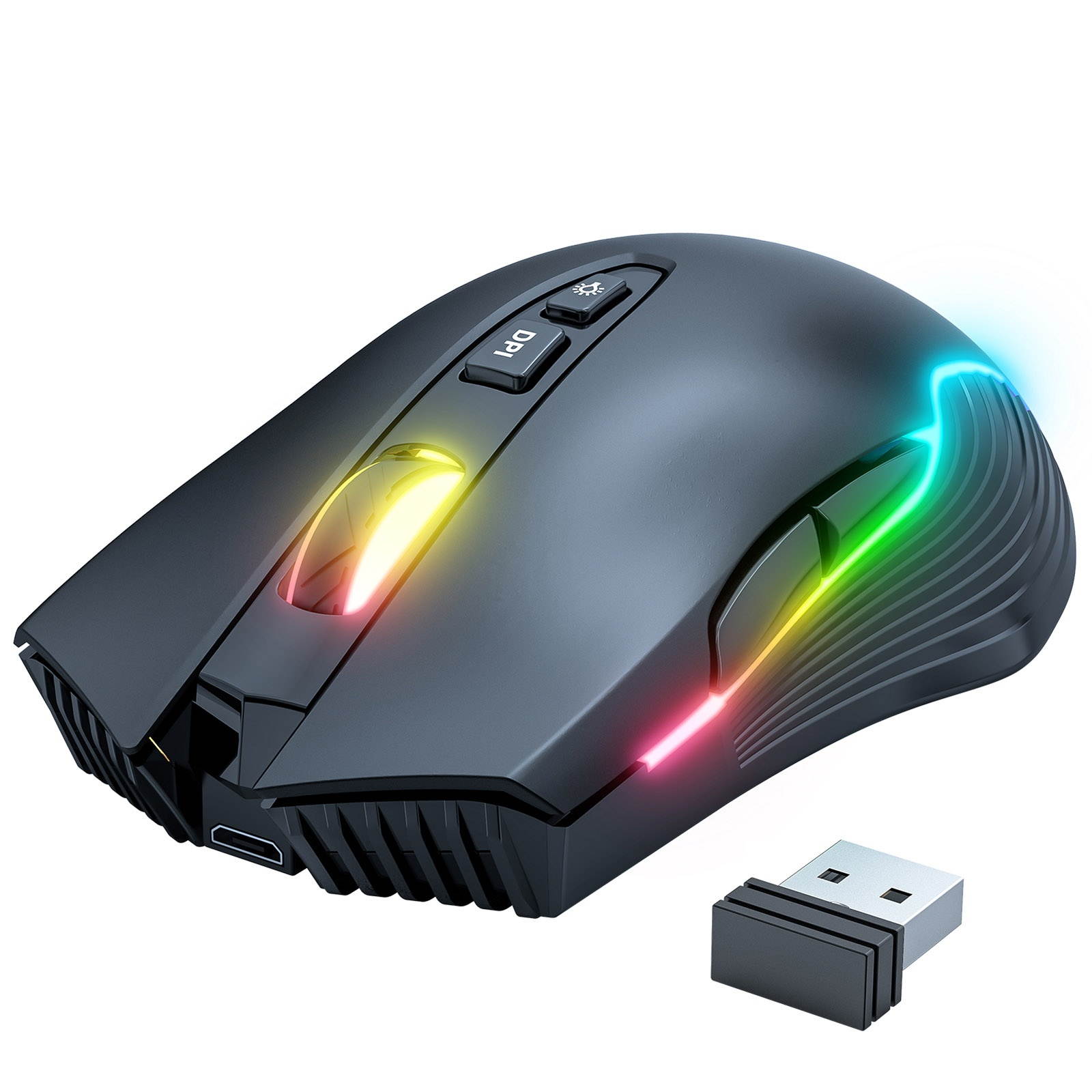 ONIKUMA CW905 2.4G Wireless Gaming Mouse RGB Backlit E-sports Mouse Optical Computer Mice 5 Adjustable DPI with 7 Programmable Buttons for Laptop Desktop PC Computer