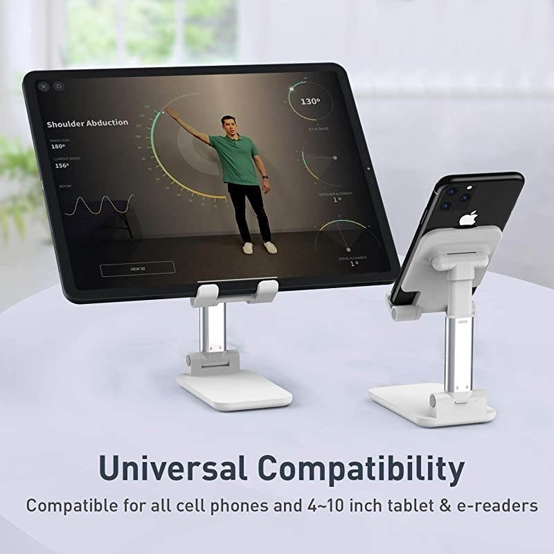 Phone Stand for Desk  Height Angle Adjustable Cell Phone Holder Portable Mount for iPhone iPad Samsung All Mobile Phones eReaders Most Tablets White