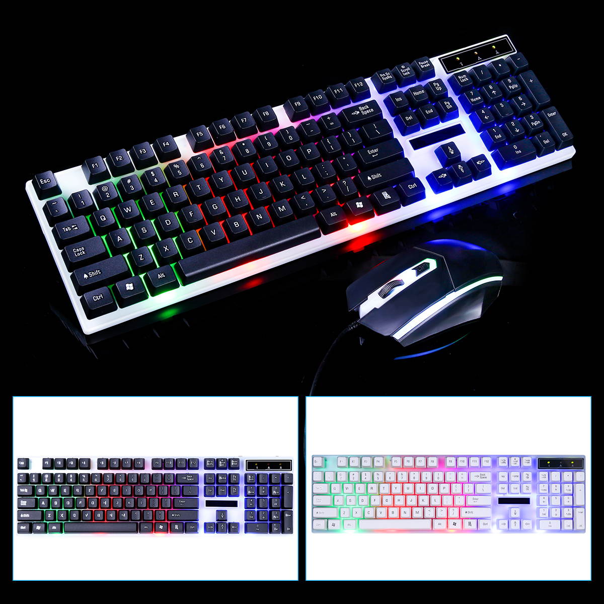 FirstPower Gaming RGB Keyboard and Mouse LED Colorful Backlit Ergonomic Design Wired Keyboards for PC Computer Laptop