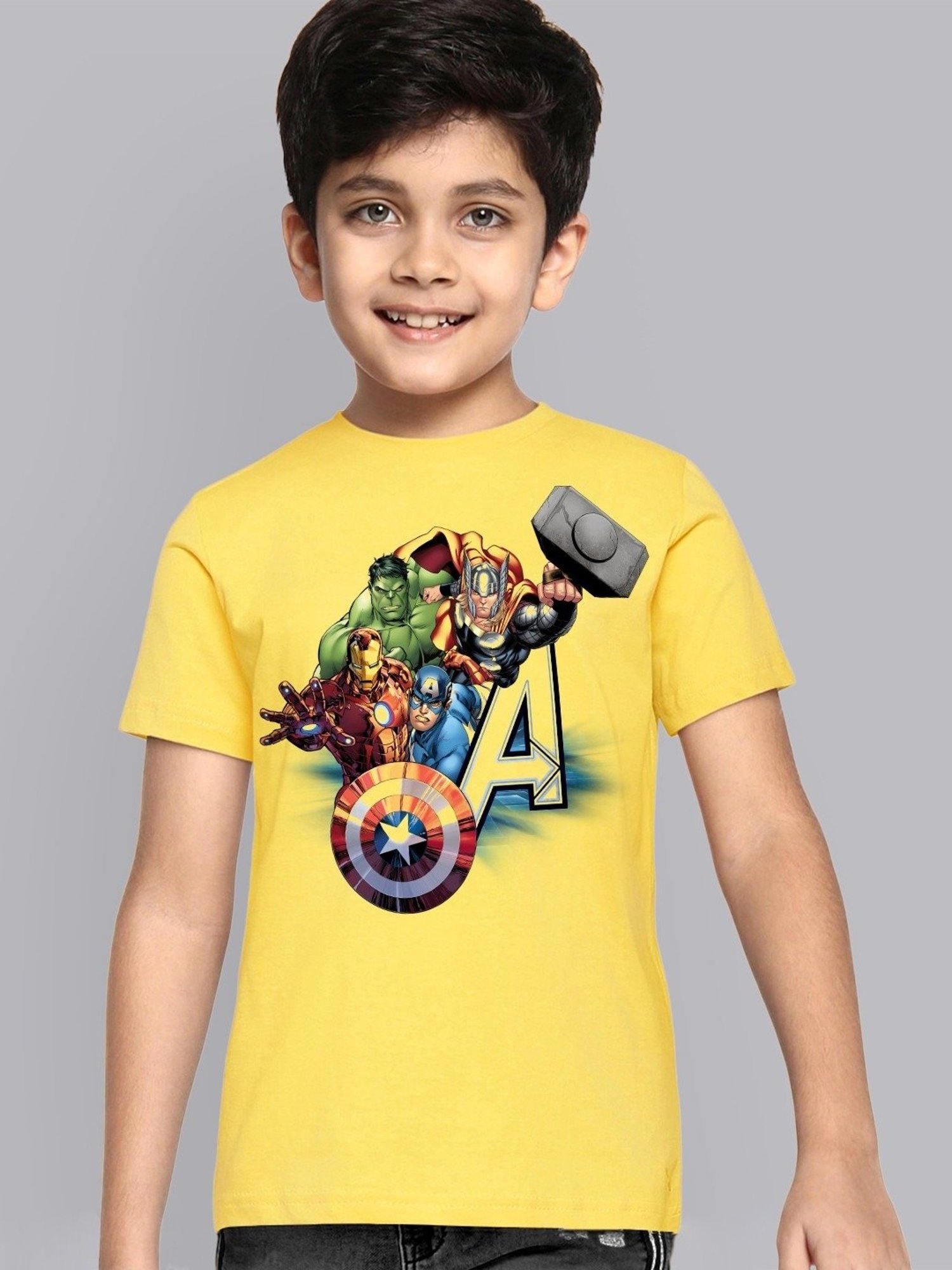 Kidsville Yellow Cotton Printed Captain America T-Shirt