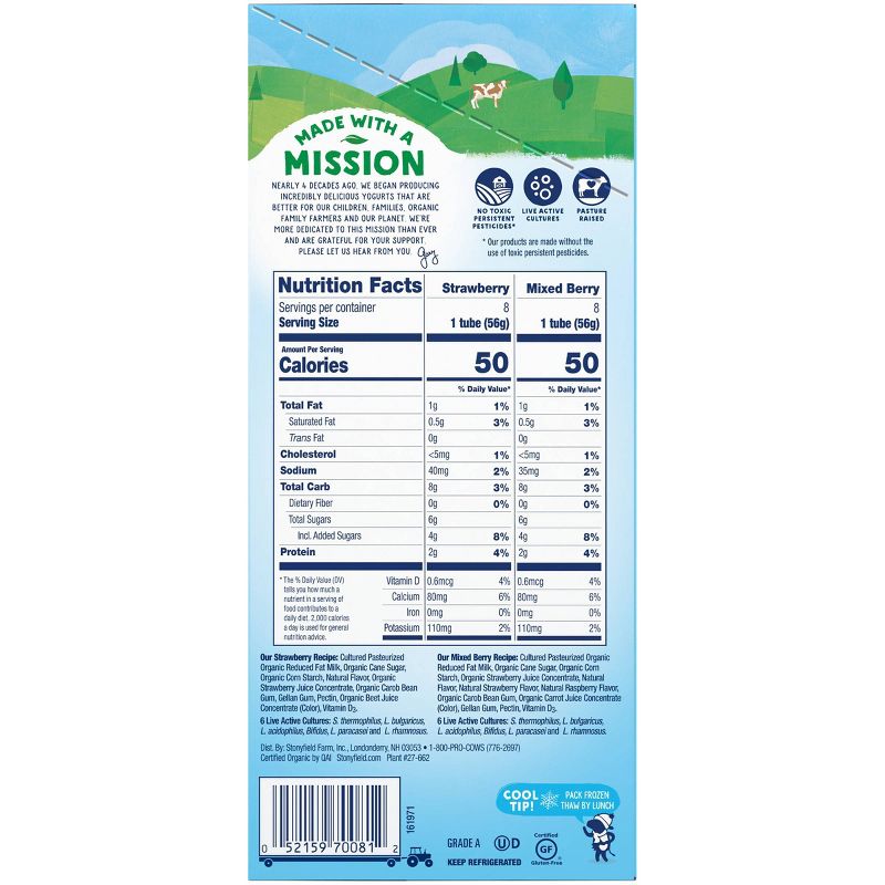Stonyfield Organic Kids' Strawberry & Mixed Berry Lowfat Yogurt - 16ct/2oz Tubes