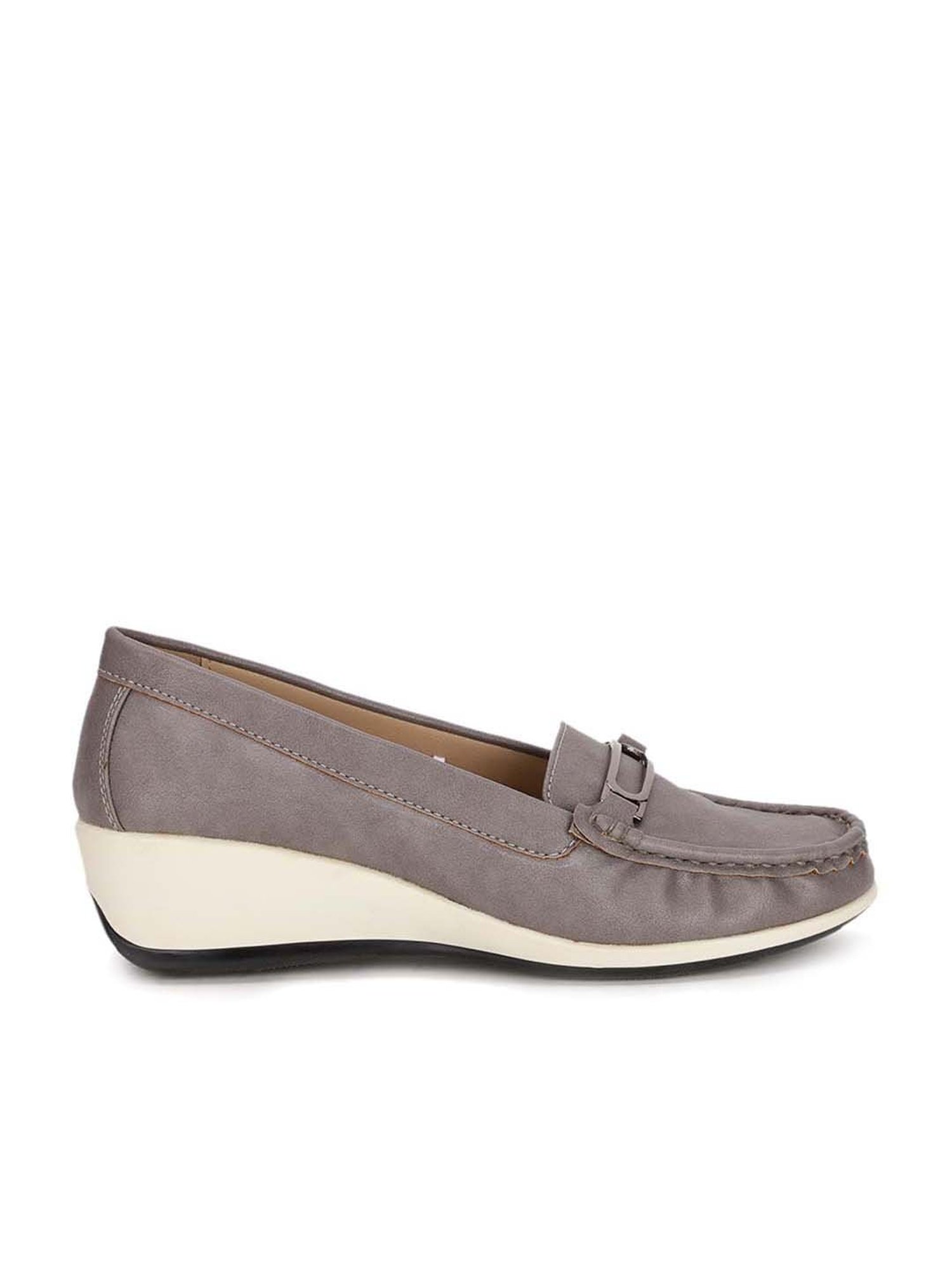 Bata Women's Grey Wedge Loafers