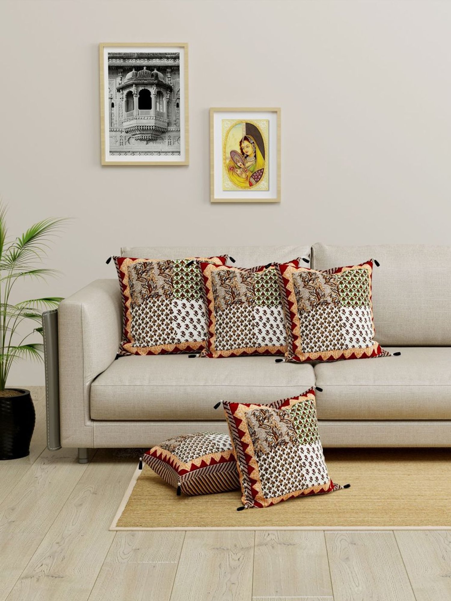 Living Roots Multicolor Cotton Cushion Covers - Set of 5