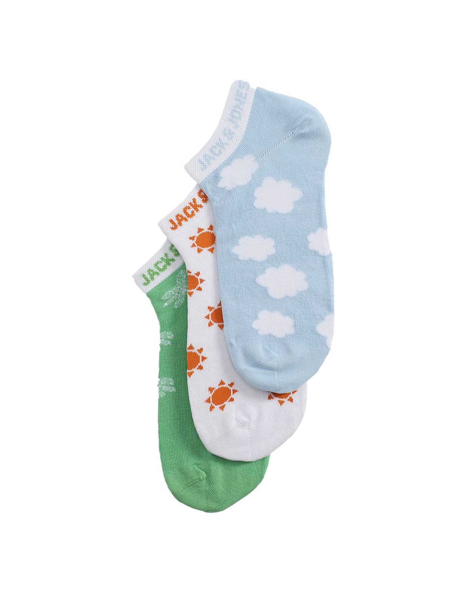 Jack & Jones Jacsummer Multicolor Cotton Printed Ankle Length Socks - Pack of 3