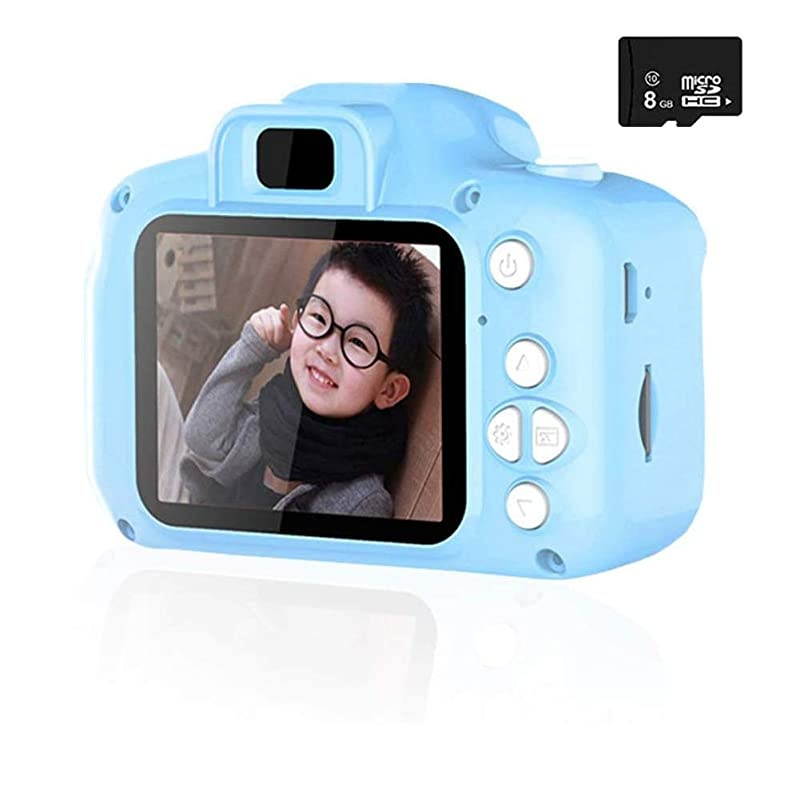 Digital Camera Mini Child Cartoon Shockproof Silicone Rechargeable Video Record Camcorder for Boys Birthday, New Year, Christmas Xmas, Anniversary Present, Light Blue (8GB TF Card Included)