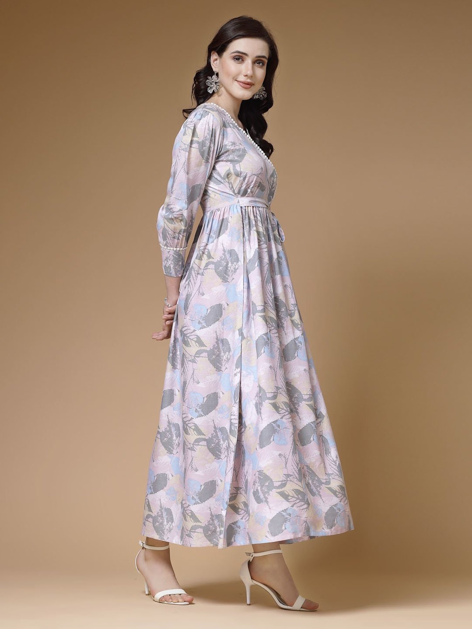 Indibelle Pink Printed Ethnic Dress