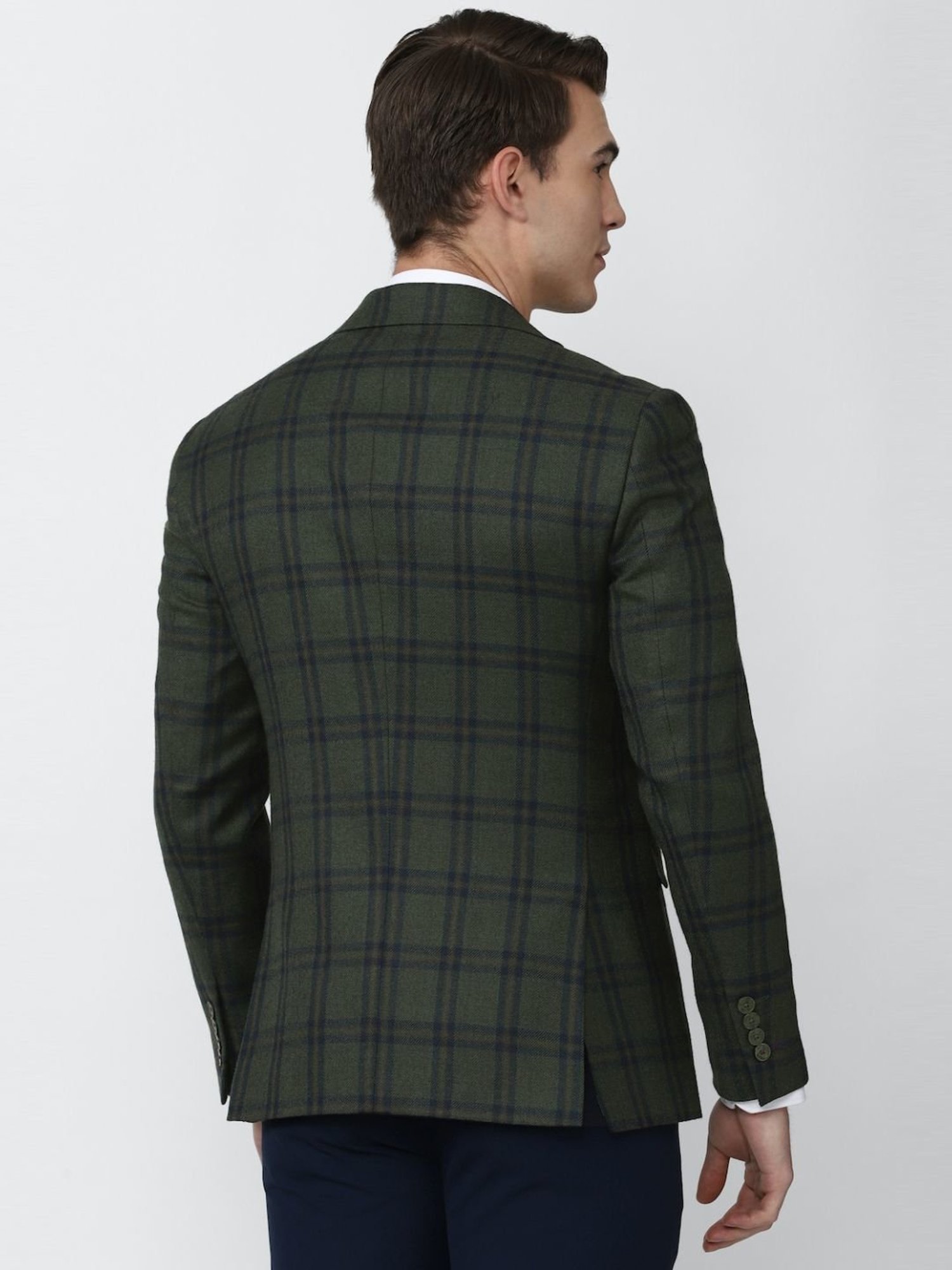 Peter England Green Slim Fit Checks Blazer