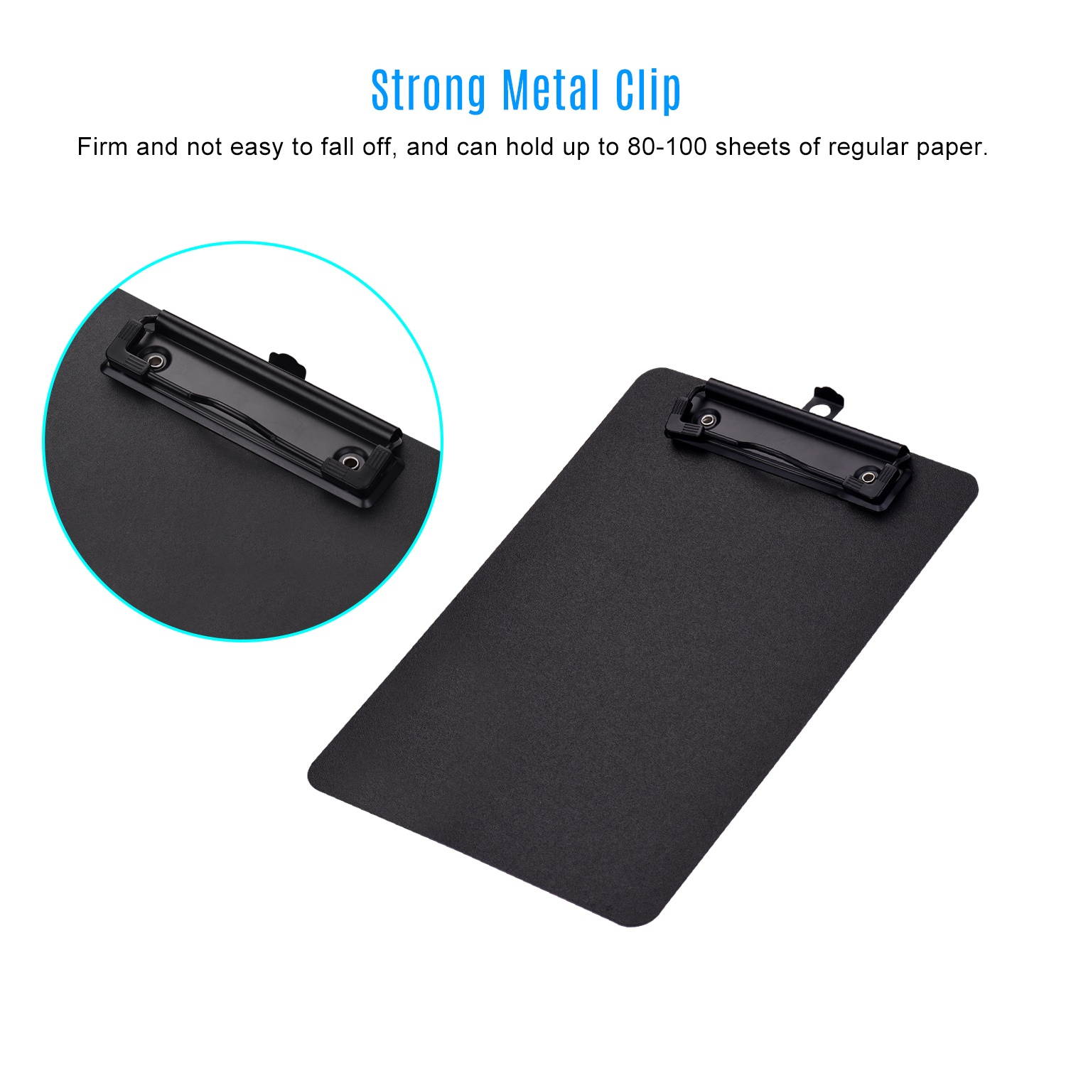 A5 Size Plastic Clipboard Writing Pad Board Low Profile Clip Document Holder with Hanging Hole for Students School Office