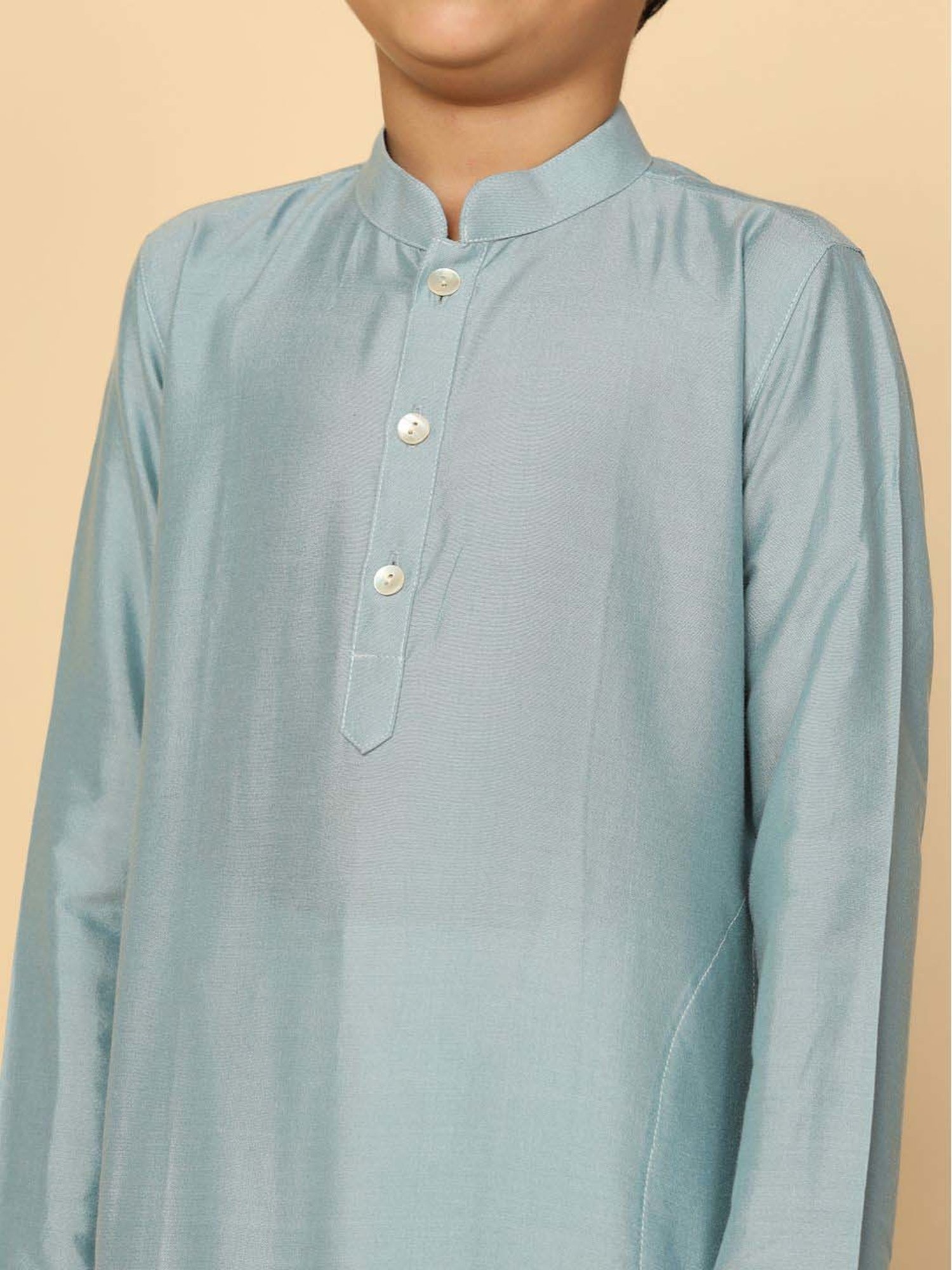 KISAH Kids Dirty Blue Cotton Regular Fit Full Sleeves Kurta