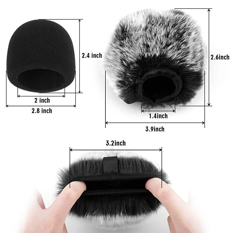 Windscreen for Blue Yeti Nano Foam Cover Furry Windscreen for Yeti Nano  Mic Wind Muff Cover Foam Compatible with Blue Yeti nano Microphone Furry amp Foam Combo 2Pack